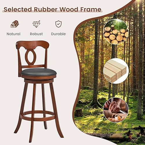 Miniatura 7 de COSTWAY Juego de 2 taburetes de bar, sillas giratorias de altura de barra de 30 pulgadas con respaldo ergonómico y reposapiés, juego de taburetes de