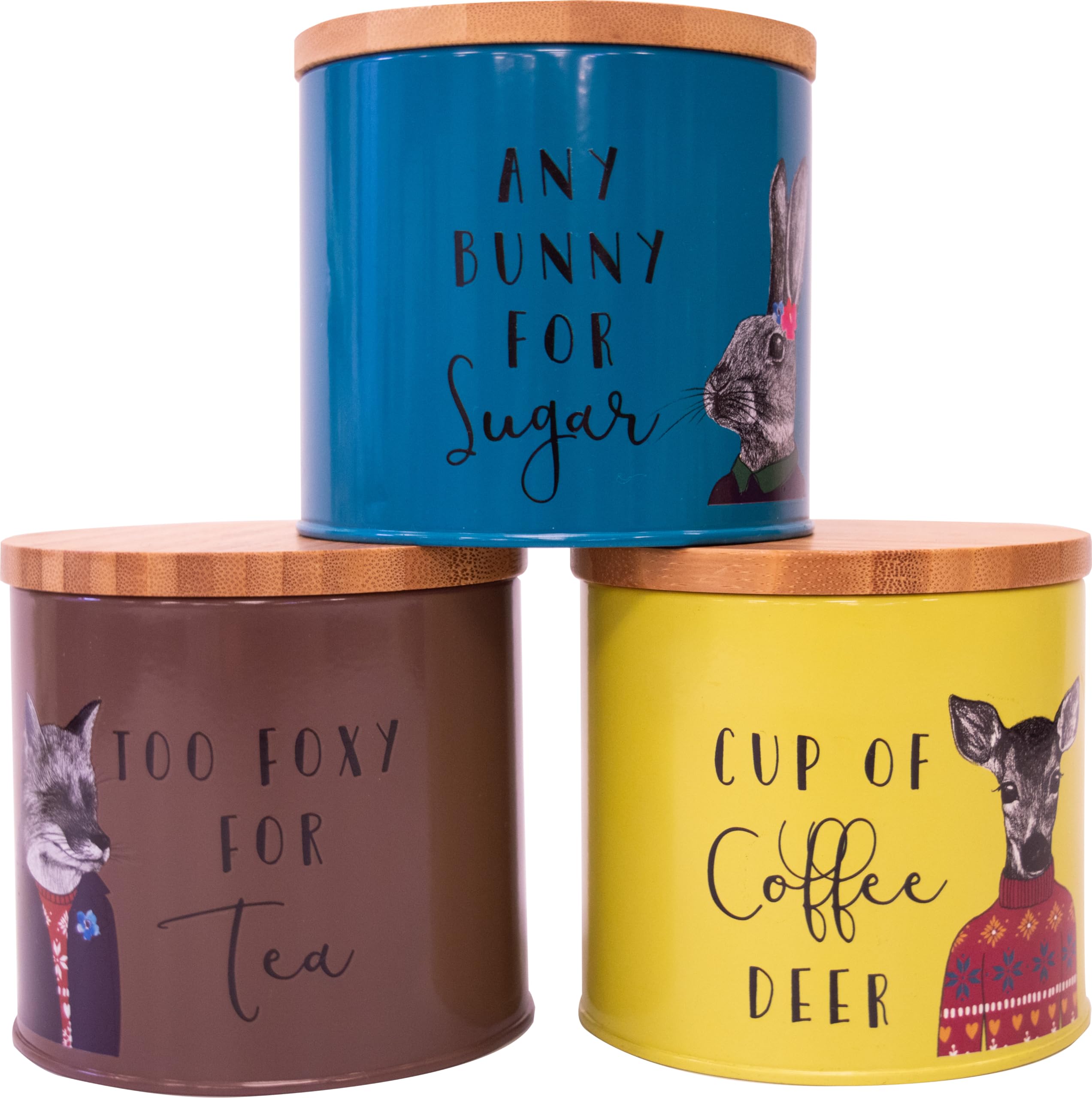 Itucci Multi After Dark Woodland Creatures Tea, Coffee & Sugar Canisters Set With Wooden Lids