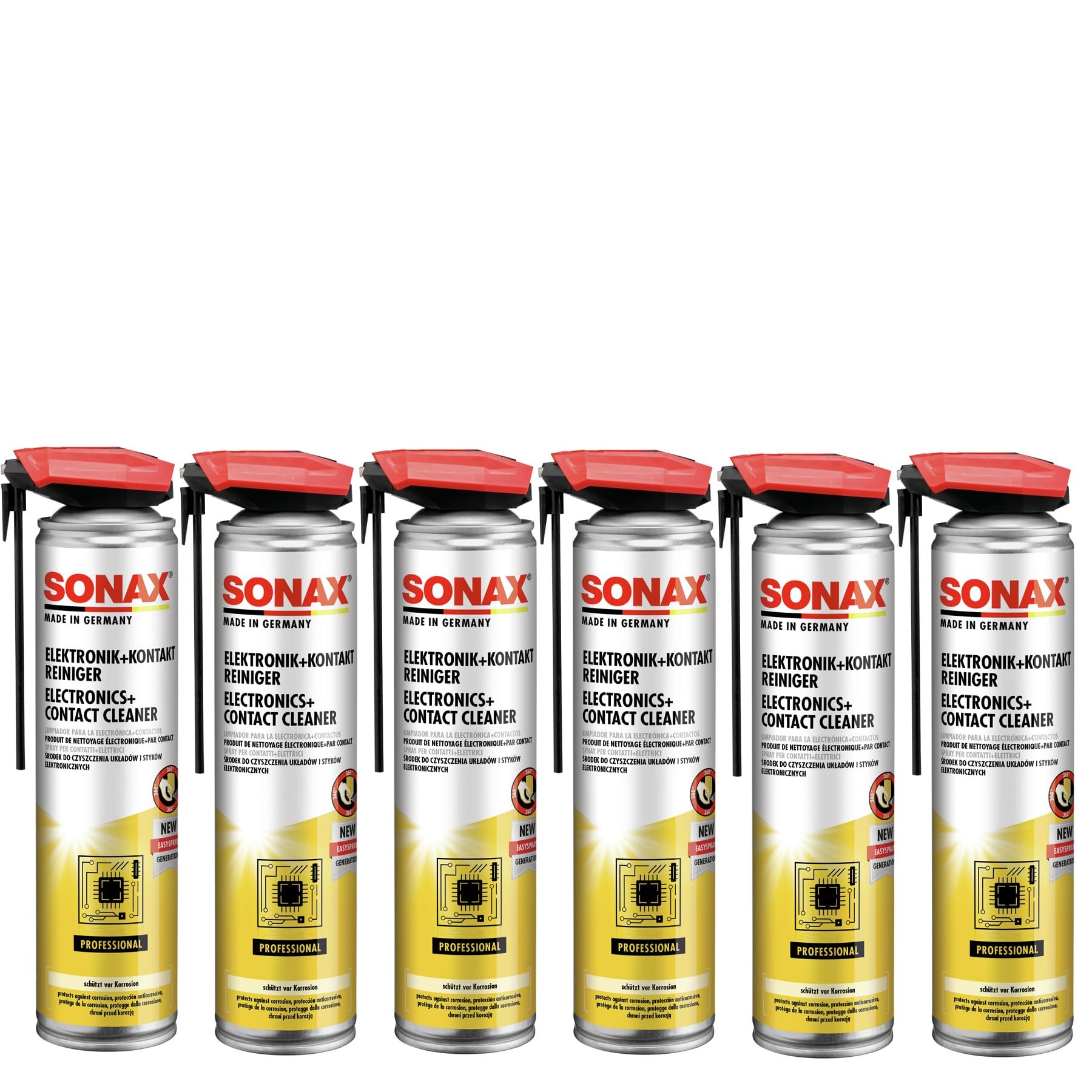 SONAX 6X Elektronik+KontaktReiniger mit EasySpray (400 ml) hochaktiver, schnell ablüftender Reiniger für elektronische Kontakte & Bauteile | Art-Nr. 04603001