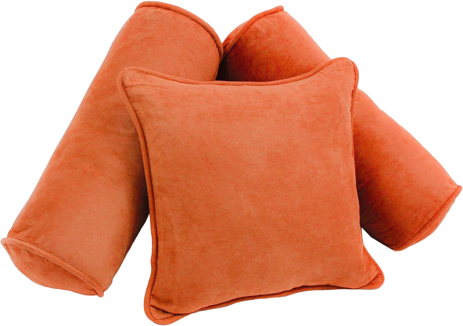 Blazing Needles 9816-S3-CD-MS-TD Double-Corded Solid Microsuede Throw Pillows with Inserts (Set of 3), Tangerine Dream