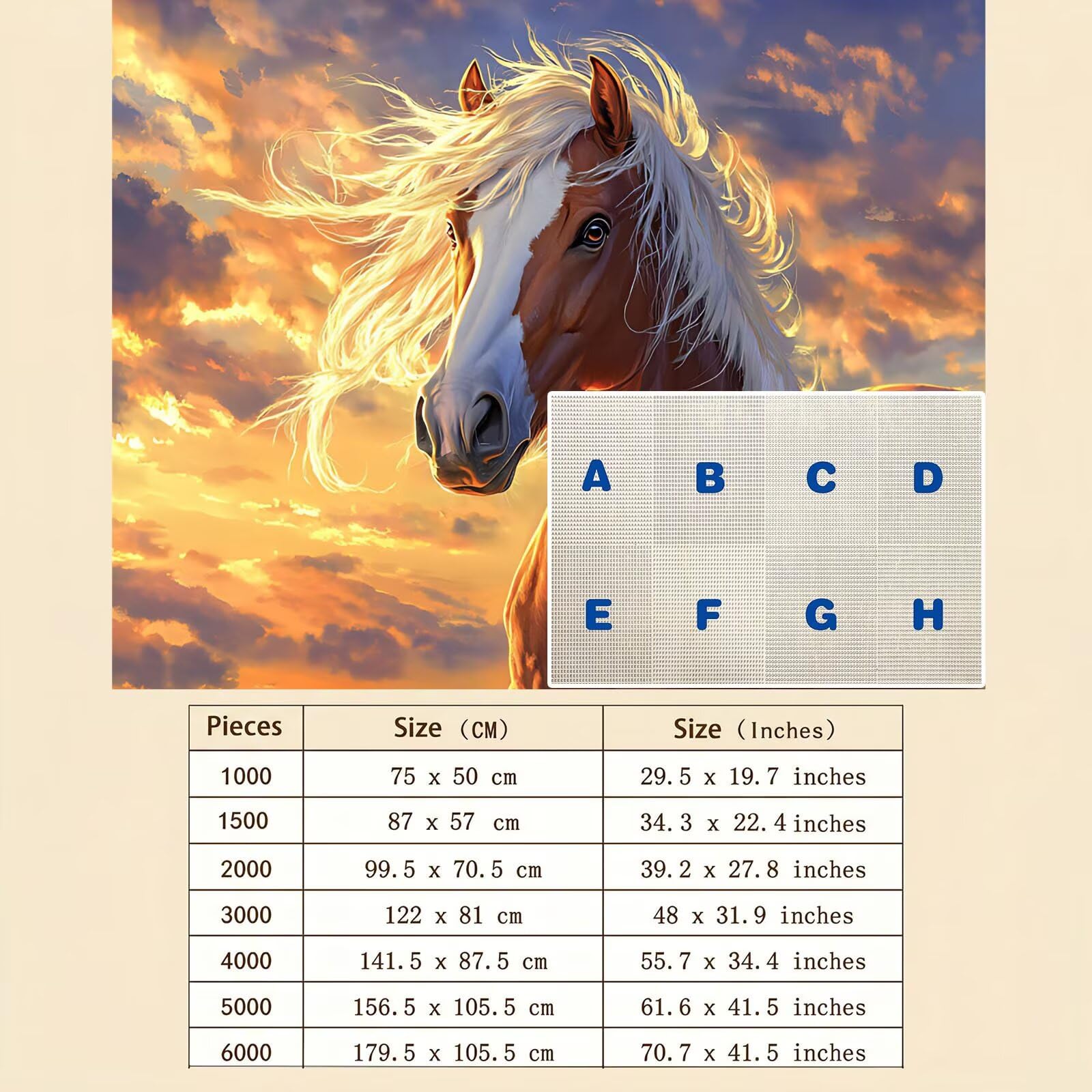 cavallo Tramonto Puzzle 6000 Pezzi per Adulti, Puzzle in Legno - Collezione Classica con Poster Incluso - Sfida di Concentrazione e Passatempo Antistress, Gioco per Famiglia, 179 x 105 cm f0-655