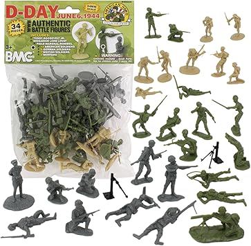 BMC WW2 D-Day Plastic Army Men - 34 American, British, German Soldier Figures
