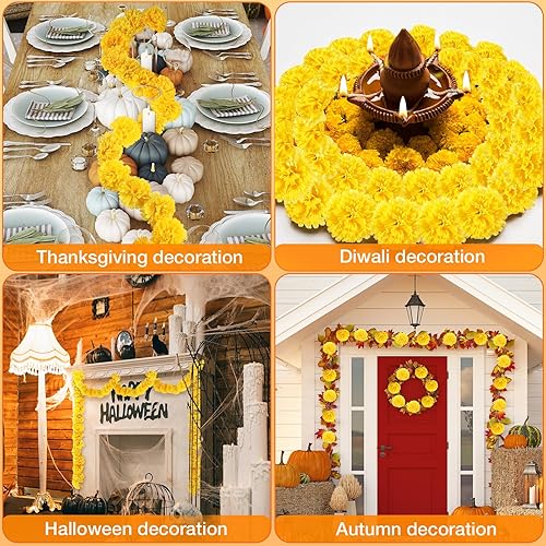 Miniatura 4 de Cindeer Paquete de 200 flores artificiales de caléndula con tallos a granel de 3.5 pulgadas, caléndulas falsas de caléndula de seda para bricolaje,