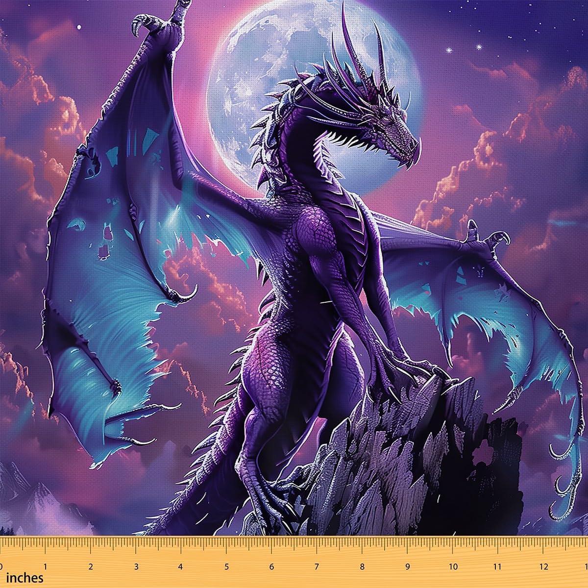 Erosebridal Fantasy Dragon Fabric by The Yard,Western Dragon Upholstery Fabric,Safari Animal Decorative Fabric,Galaxy Sky Indoor Outdoor Fabric,Purple Black,2 Yards