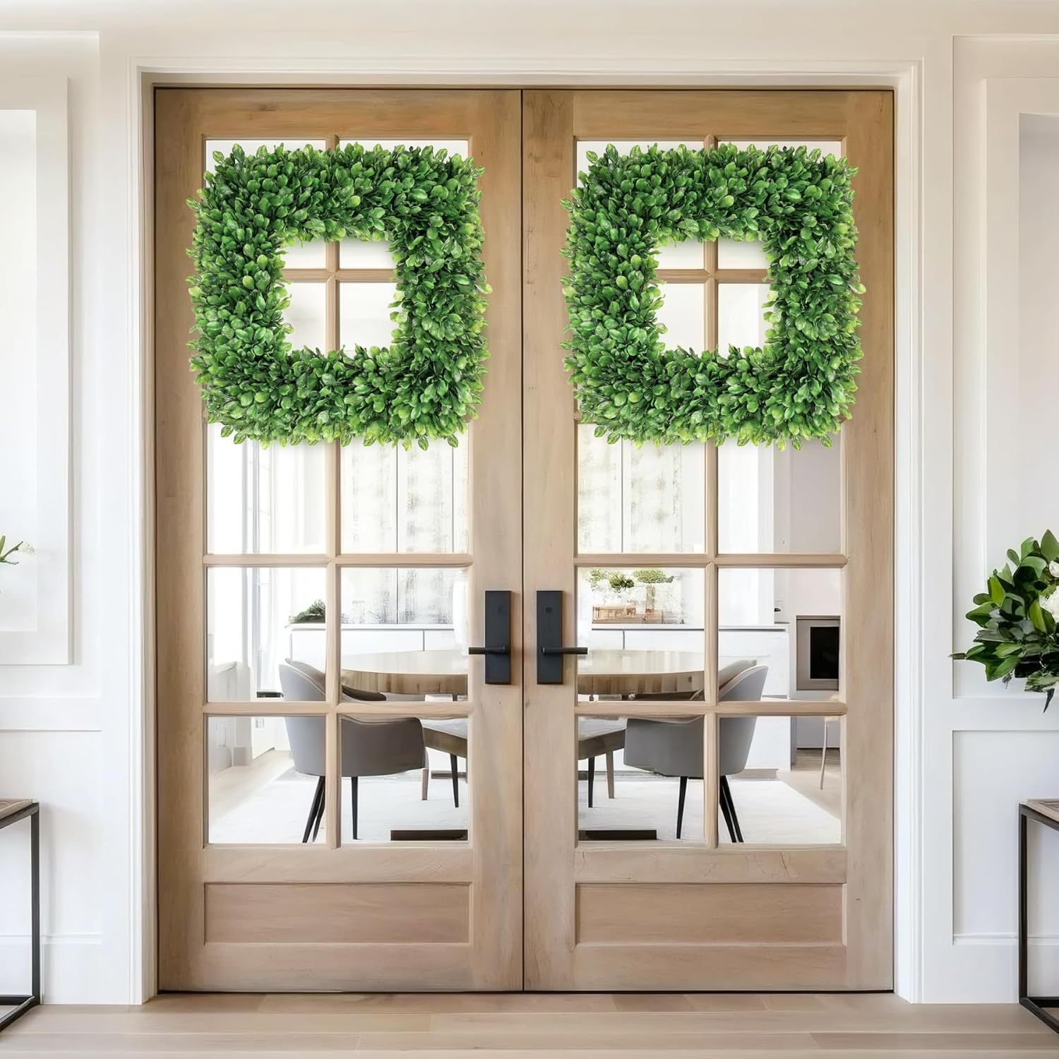 24 Inch Large Boxwood Wreath, Spring Summer Artificial Green Wreaths for Front Door Farmhous Wedding Window Hanging Wall All Year Round Indoor & Outdoor St Patrick's Day Decor - Image 3