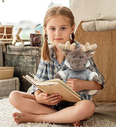 Miniatura 7 de Puzzled DolliBu - Peluche de alce de peluche, alce sentado con suéter gris, adorable juguete de peluche abrazable para niños y adultos, 9 pulgadas