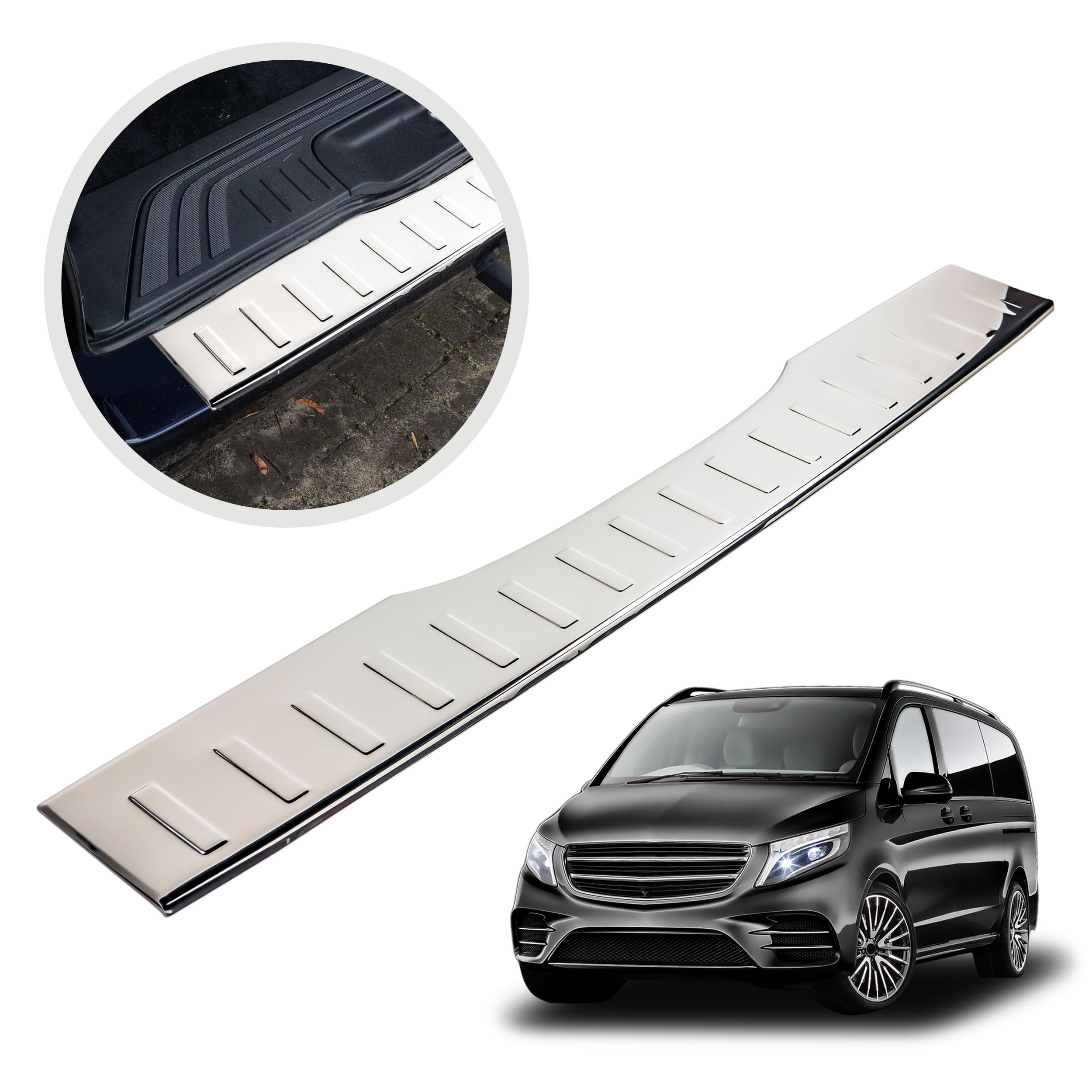 CHROMEMASTER | Compatibile con Mercedes Vito, V-Classe W447 2014+ | Protezione soglia di carico protezione paraurti | Acciaio inossidabile lucidato/cromato | Listello di protezione della vernice