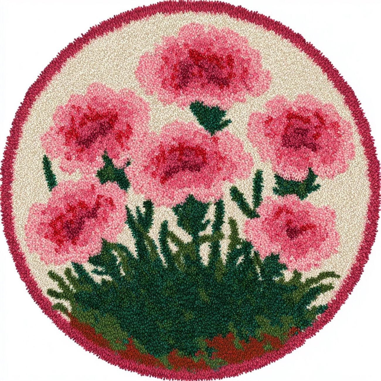 Kitquiver Latch Hook Carpet Kits Pink Carnations 100x100cm