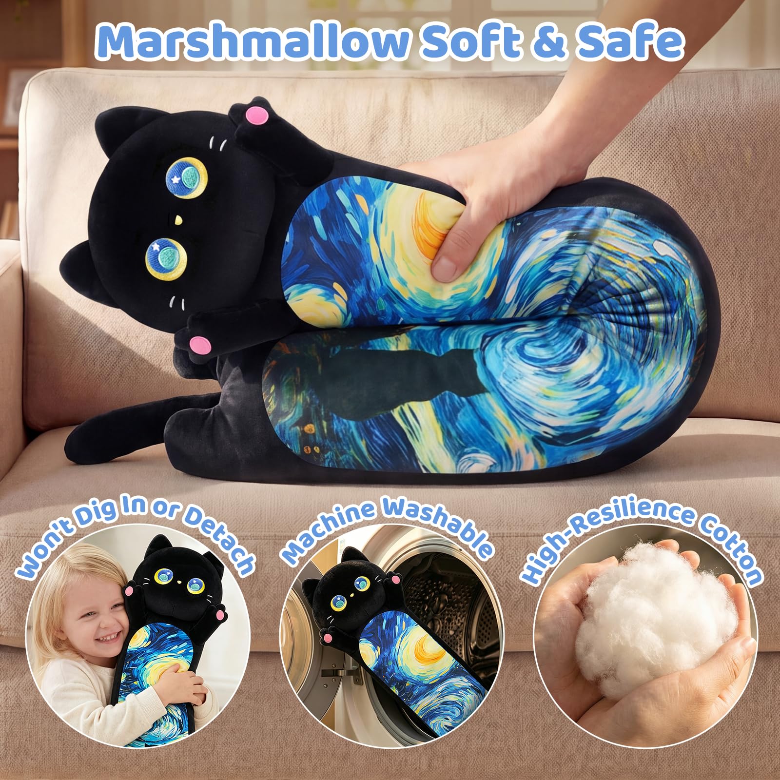 Mewaii Peluche Gatto Cuscino Lungo per Bambina 110CM Pupazzo Kawaii Giocattoli Gigante Abbraccio Morbido Cuscino Giocattolo Compleanno Regali per Lei Ragazza