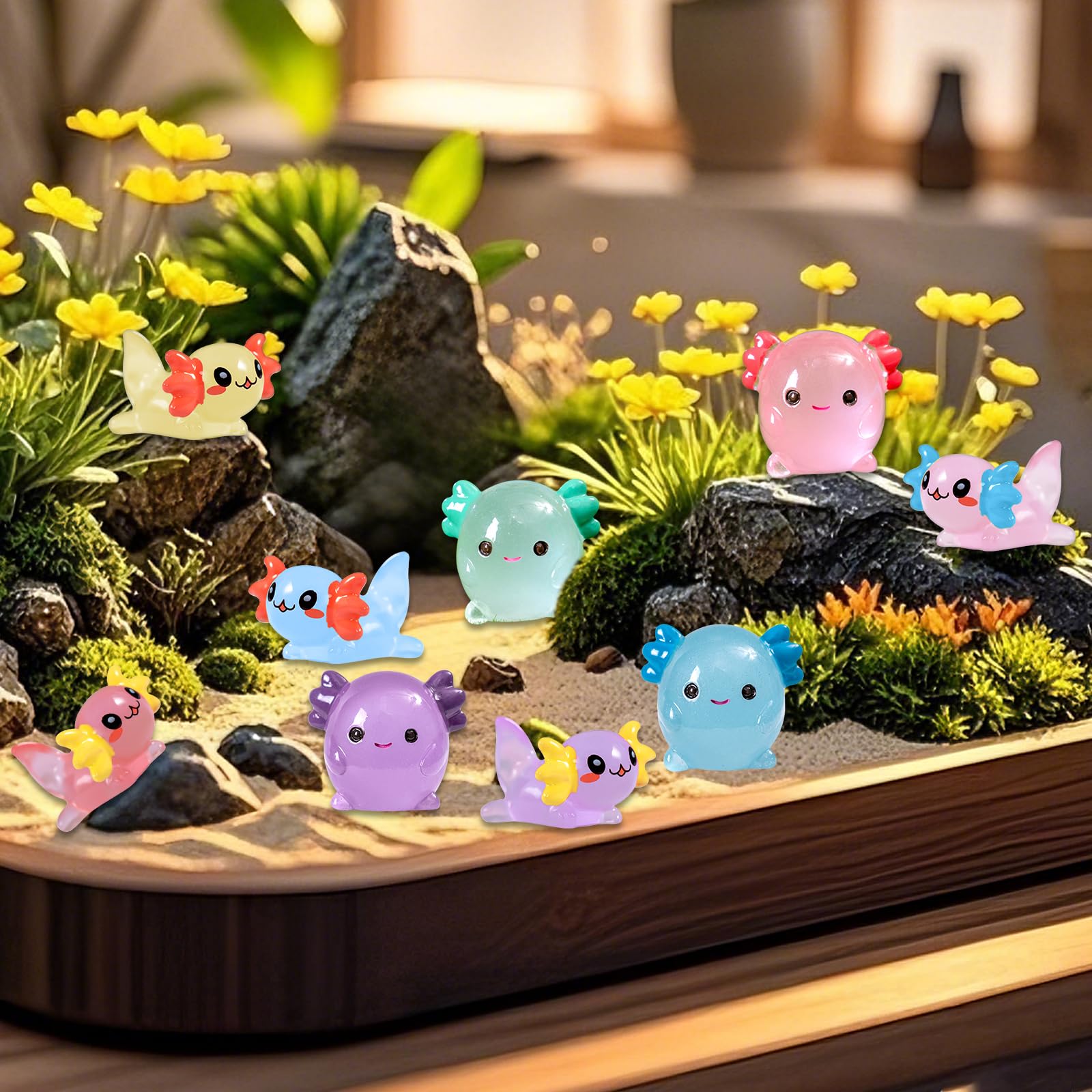 Yttcraft 42pcs Glow-in-Dark Axolotl Figures - Mini Resin Animals For DIY Crafts & Decor
