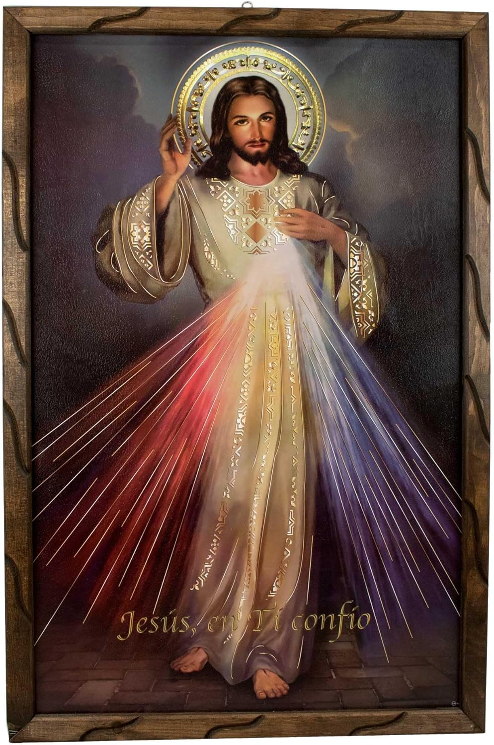 Mrcjsales-The Lord Of Divine Mercy in rustic frame, Oil painting, 24''x36'', 13''x18'', 10''x12'' inches, religious art image, Senor de la Divina Misericordia imagen, Cuadro rustico , Home decor, wall decor, church events, gifts (Lagre - 36"x24" inches)