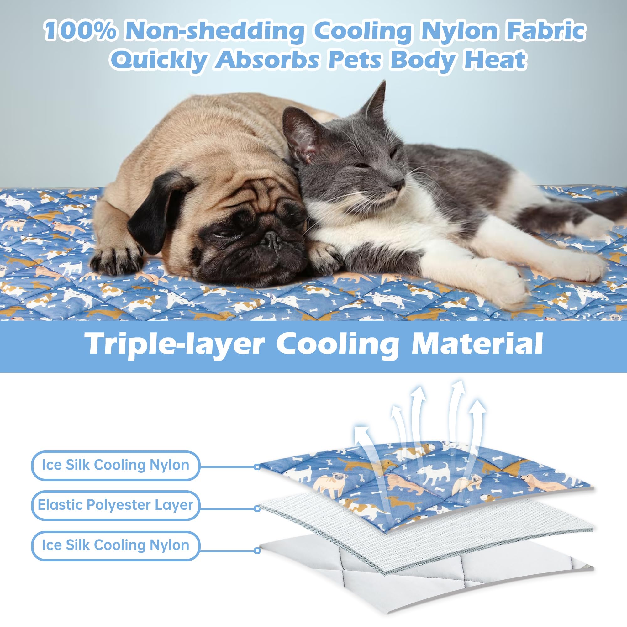 Alfombrilla de refrigeración para perros, almohadilla de hielo auto fría para gatos, manta ligera para mascotas, tela fresca de verano para cachorros, tapete lavable para dormir para perros
