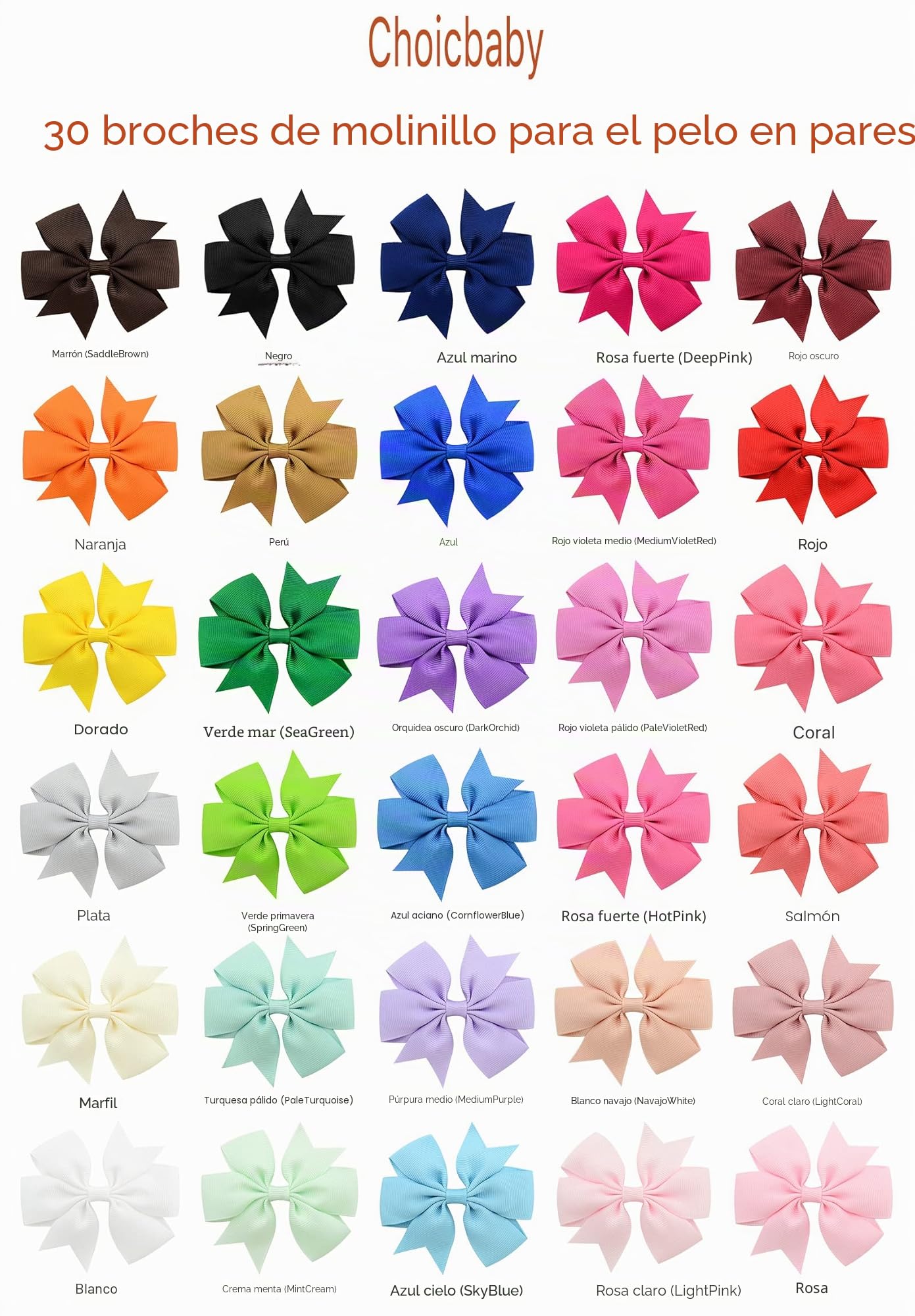 para el pelo para niñas de 7,6 cm con cinta de grogrén, pinza de cocodrilo, para bebés, niños, adolescentes, regalos en pares 60 piezas