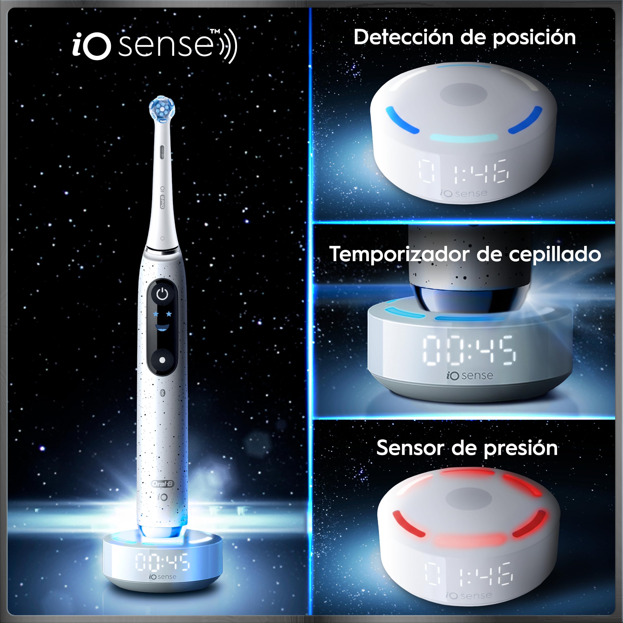 Oral-B iO 10 Cepillo de Dientes Eléctrico Blanco, con 3 Cabezales y 1 Estuche Cargador de Viaje, Diseñado por Braun