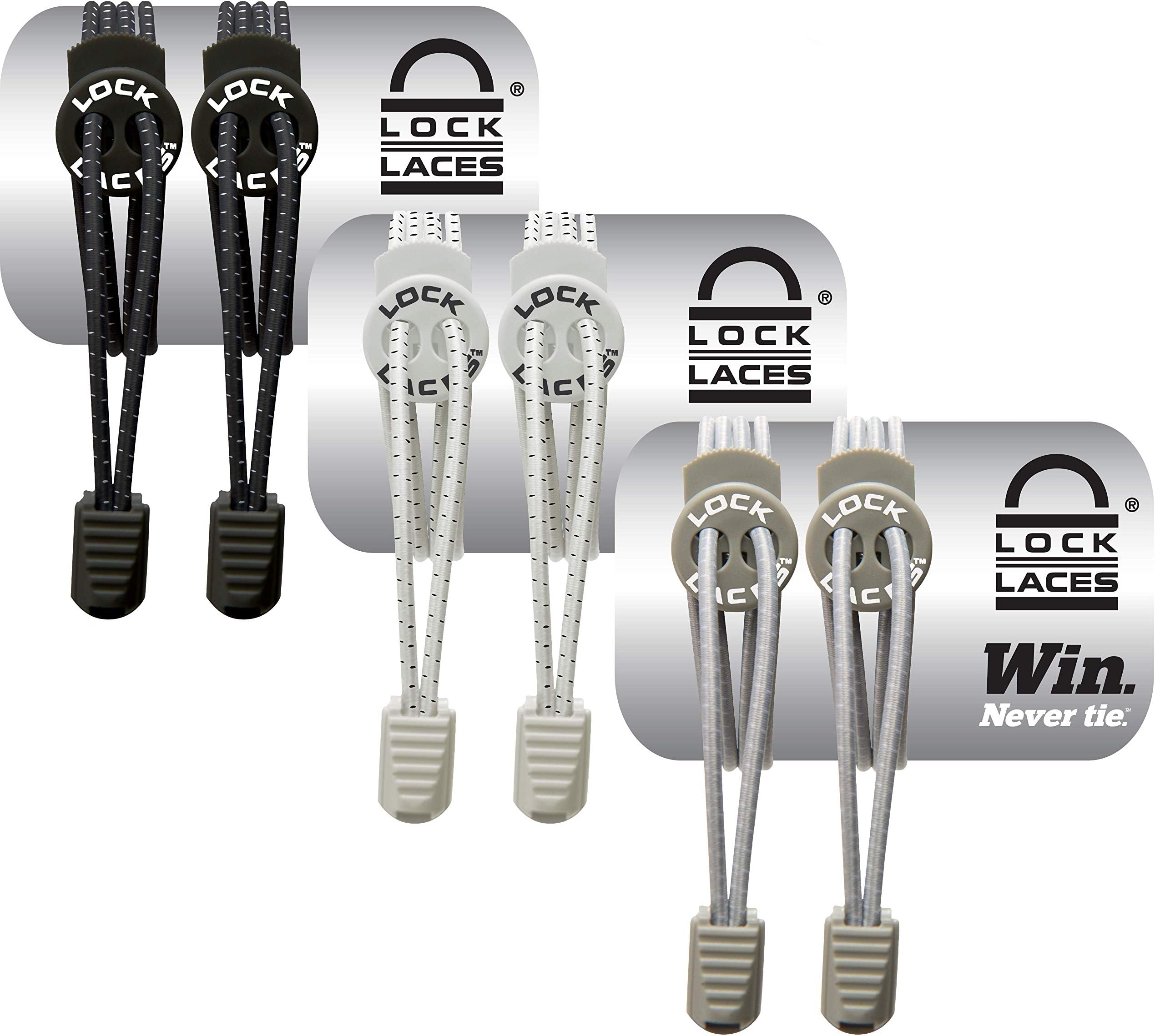 Lock Laces Elastic No Tie Shoe Laces (Multipacks) One Size Fits All, for Kids and Adults, Elastic No Tie Shoe Laces