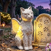 Solar Angel Cat with LED Lights, Cat Memorial Statue for Outdoor, Memorial Winged Cats Angel Figurine for Garden, Yard, Lawn, Patio Desk Decor, Pet Remembrance Loss Gift for Cats Lovers