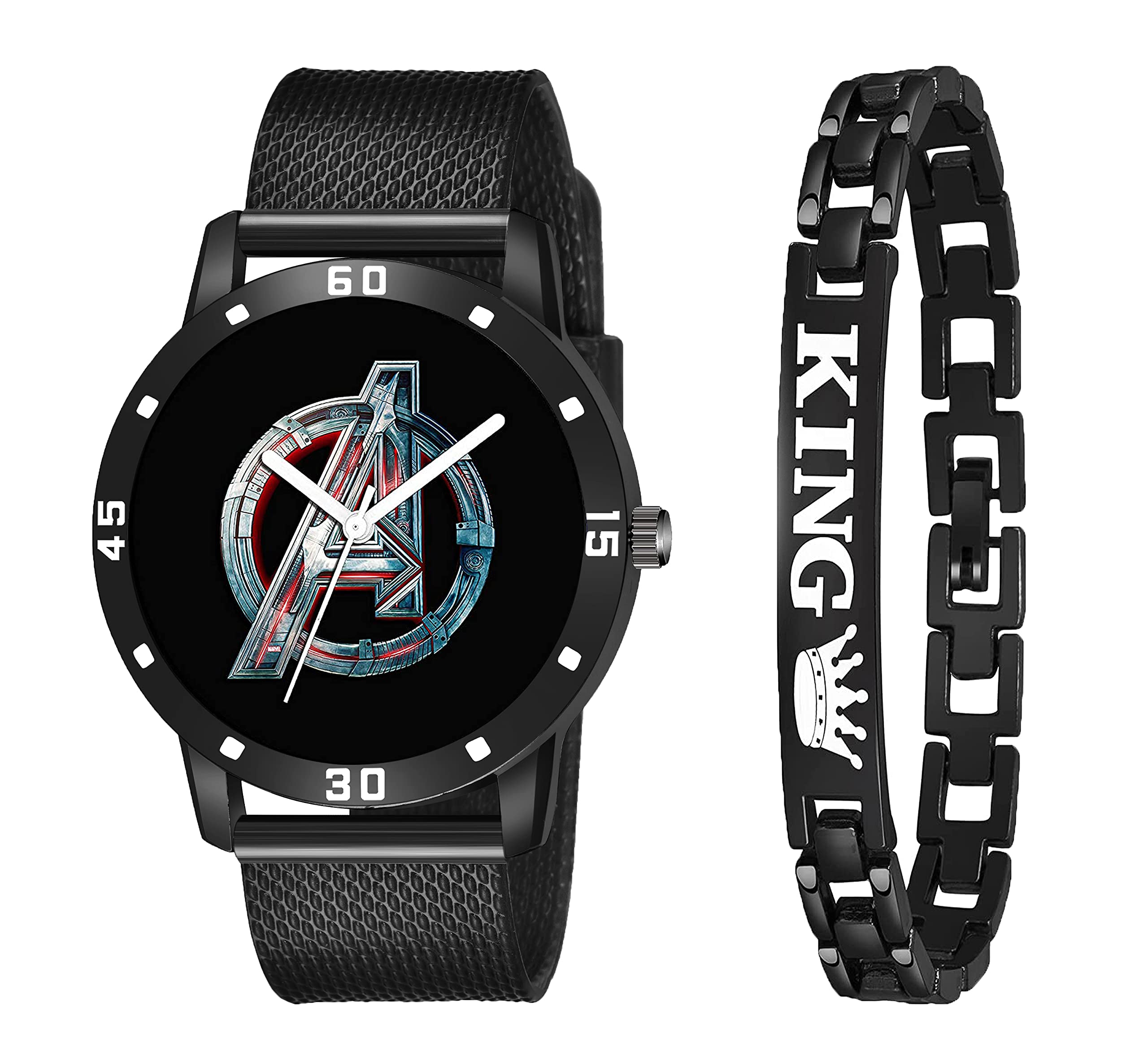 Red Robin Analogue New Casual Avengers Dial Black Rubber Watch & King Black Bracelet Wrist Watch Combo for Boys & Men (B098LKK6P7) Amazon Price History, Amazon Price Tracker