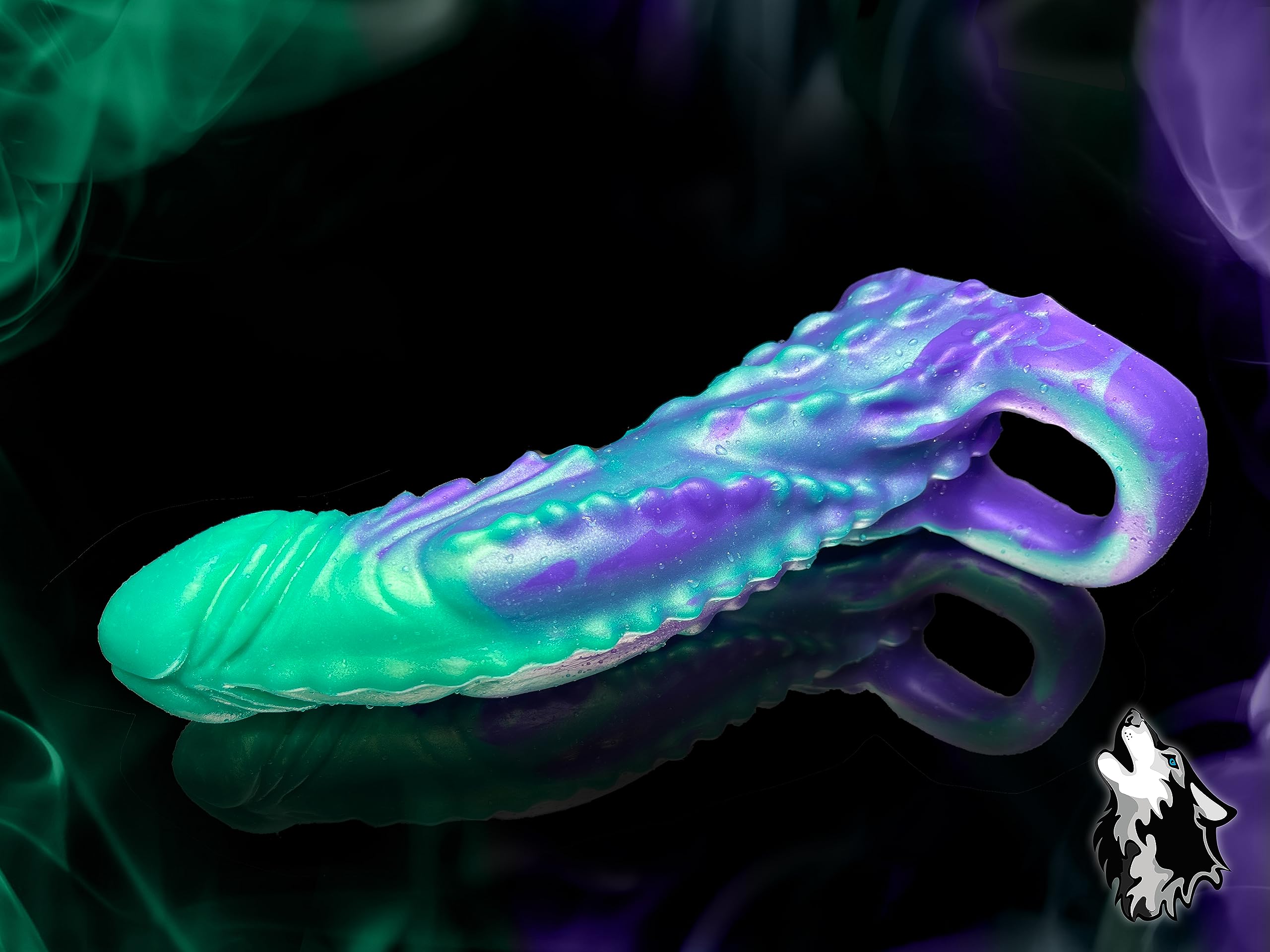 FlirtyDawg Fantasy Monster Alien Sleeve Adulto Anale Realistico Sex Toy Guaina Platino Silicone Indossabile Demone Diavolo '8.5" Colore Verde Viola