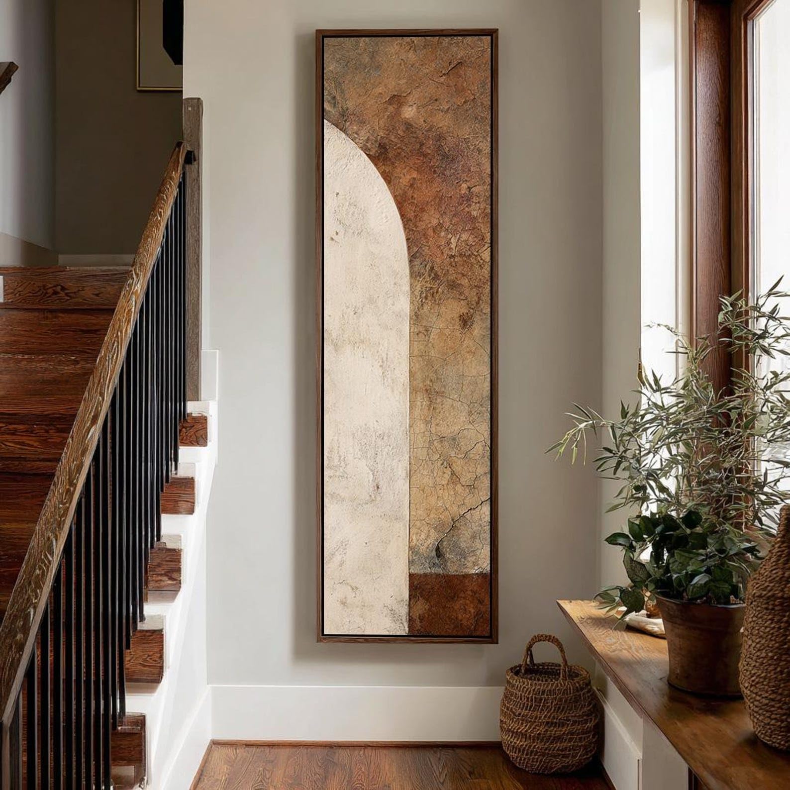YUSUZHU Contemporary Zen Wall Art - Japandi Wabi Sabi Decor - Tall Thin Wall Art - Vertical Canvas Art - Abstract Print Painting(55x110cm/Inner Frame)