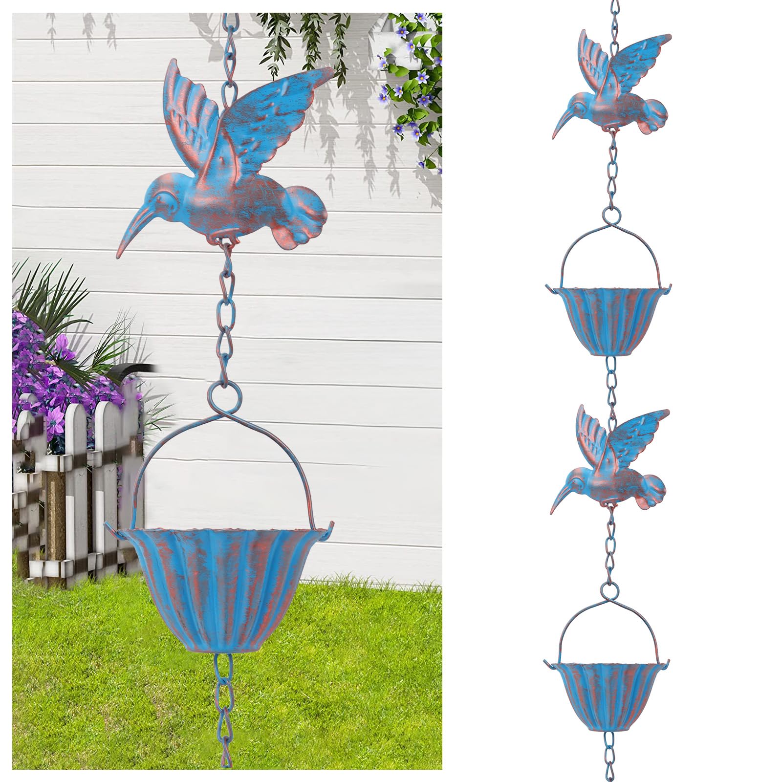 Colibrì Catena Pioggia 2,4 m Metallo Decorazione per Grondaie Esterni