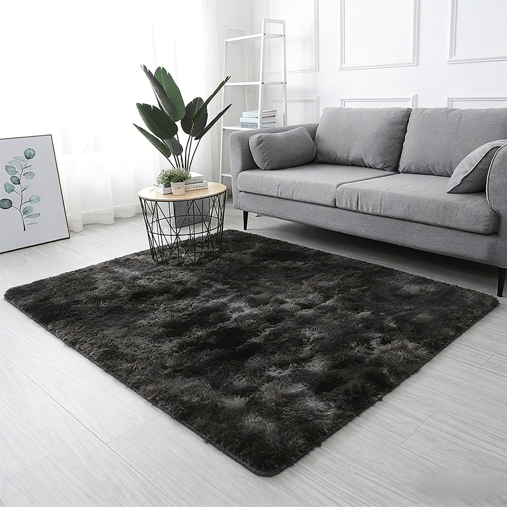 Dywan Do Salonu 160 x 120 cm Izolacja Akustyczna I Tłumienie Hałasu, Oszczędność Energii, Właściwości Antypoślizgowe Antypoślizgowy Puszysty Dywan Do Salonów, czarny szary