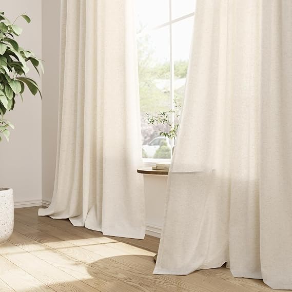 Guken Pinch Pleated Linen Curtains 96 Inch Length 2 Panels for Living Room Bedroom Natural Cream Boho Ceiling to Floor Farmhouse Window Privacy Light Filtering Semi Sheer Drapes Beige Ivory 40x96 8FT