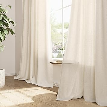 Guken Pinch Pleated Linen Curtains 96 Inch Length 2 Panels for Living Room Bedroom Natural Cream Boho Ceiling to Floor Farmhouse Window Privacy Light Filtering Semi Sheer Drapes Beige Ivory 40x96 8FT