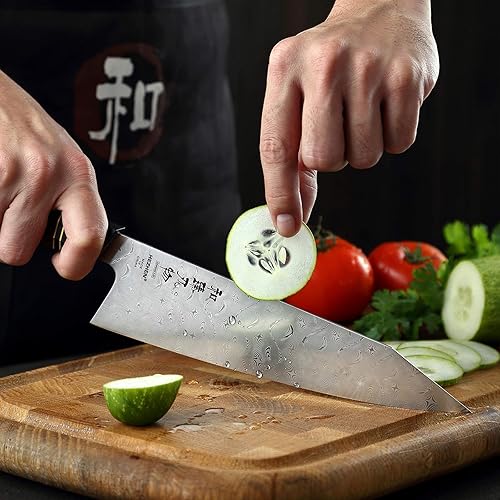 Miniatura 9 de HEZHEN- 8.5" Chef Knife, 110 Layers Full Damascus Steel ,Japanese Style Kiritsuke Kitchen Knife, Gyuto Octagonal Handle, Magnetic Wooden Sheath Case