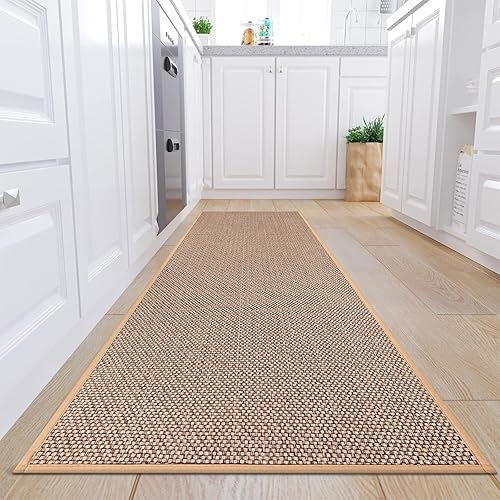 KIMODE Alfombra de pasillo de cocina de 30 x 70 pulgadas, antideslizante, lavable, para suelo de cocina, tapete de cocina absorbente color beige