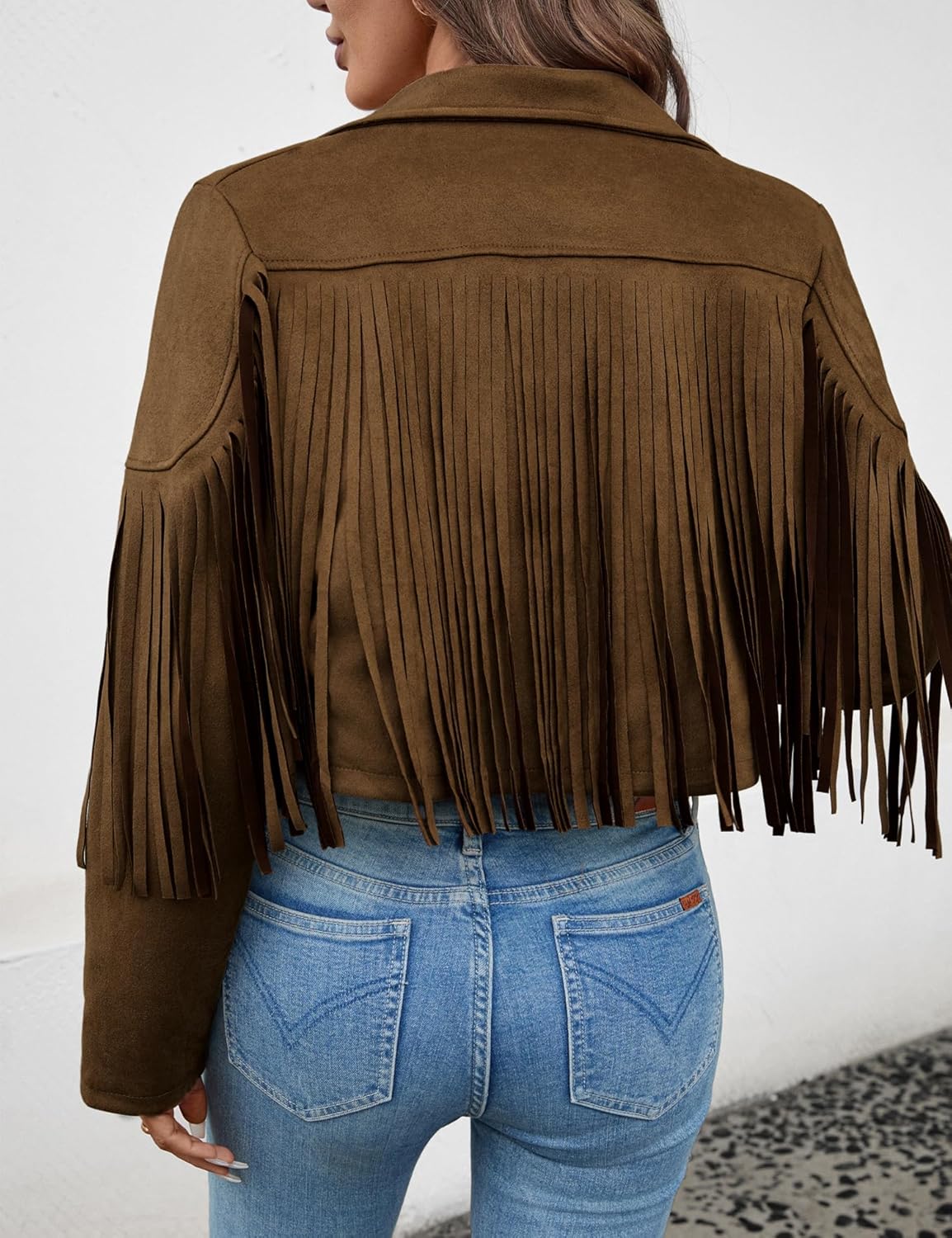 Women's Faux Suede Leather Tassel Jackets With Lining Cropped Fringe Coats 80s Outfit For Women