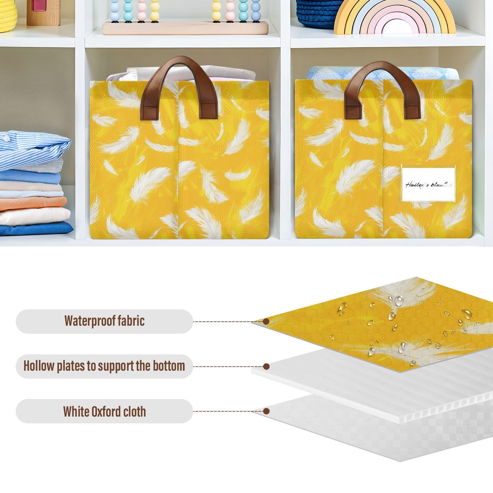 KLL Cestini cubici pieghevoli bianchi con manici grandi organizer decorativi per vestiti e stoccaggio, confezione da 2 organizadores de ropa para closet