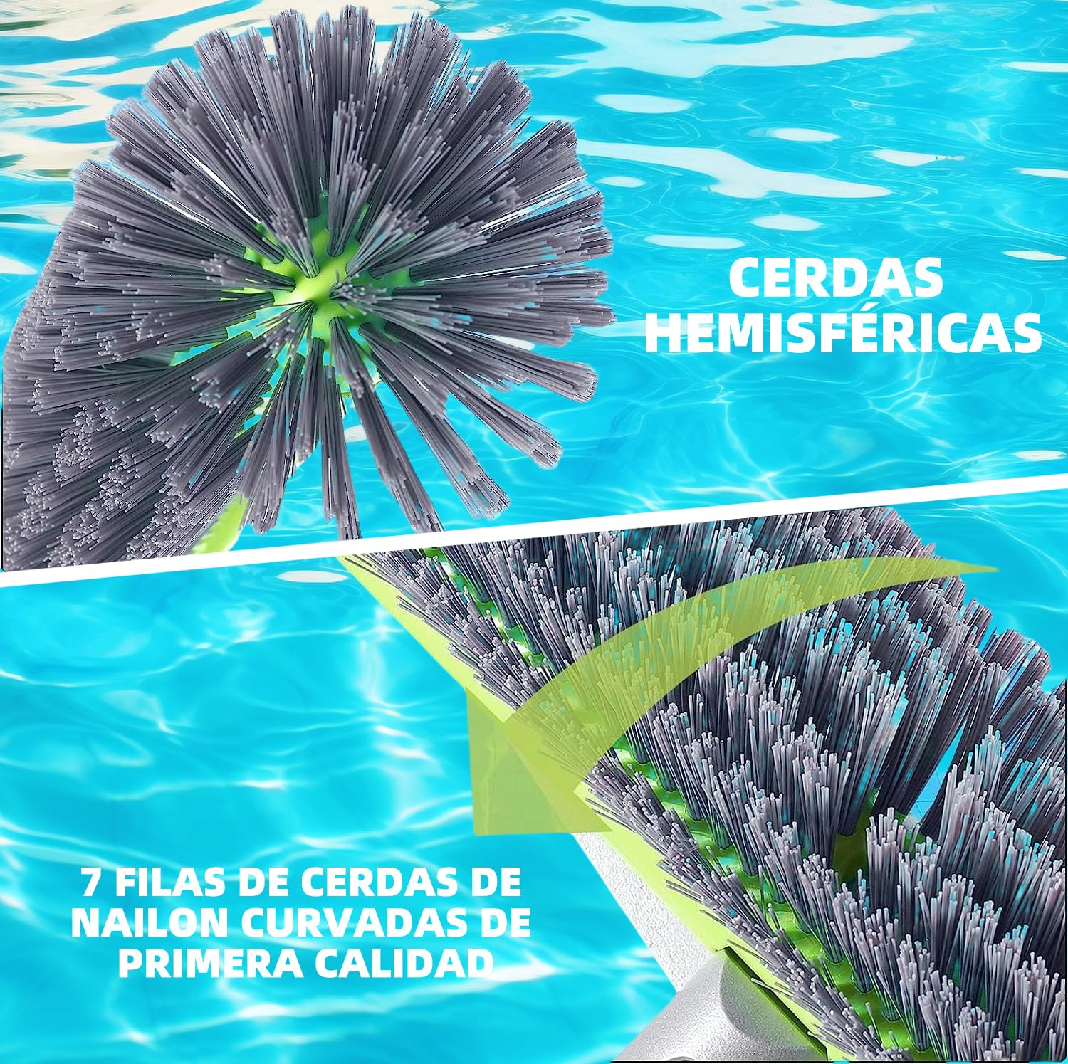 Cabezal de Cepillo para Piscina Desmontable con Cerdas Robustas 17,5″ – Cepillo Redondo para Limpieza Rápida de Paredes, Escalones Incluye Mango de Aluminio con Sistema EZ Clip Sin pértiga telescópica