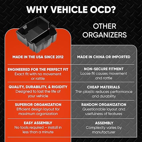 Miniatura 4 de Vehicle OCD Bandeja organizadora de consola central con forros negros para Jeep Wrangler JLJLU (2018-2024) Jeep Gladiator JT Truck (2020-2024),