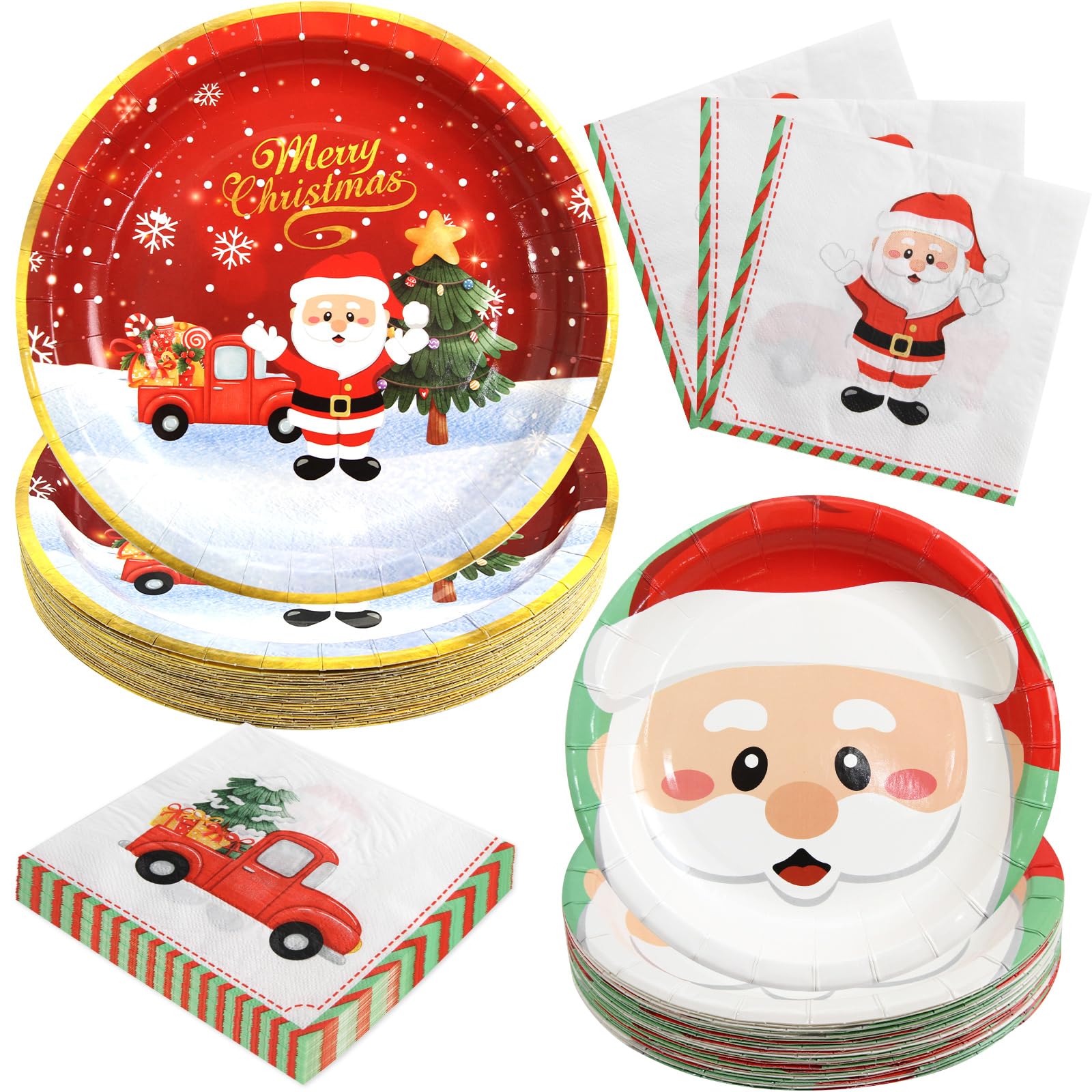 Avezano 192-Piece Christmas Party Set - Plates, Napkins & Cutlery For 24 Guests, Santa Holiday Theme