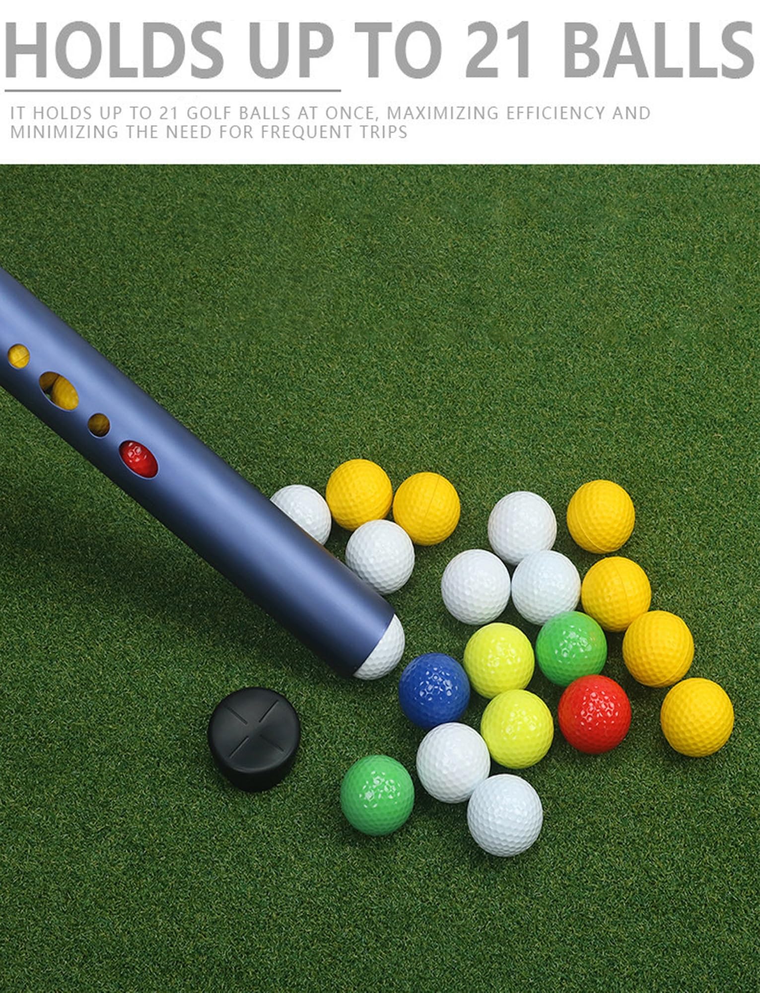 Recogedor de pelotas de golf ligero, tubo de pelusas superior de aleación de aluminio, con capacidad para 20 pelotas para práctica y entrenamiento