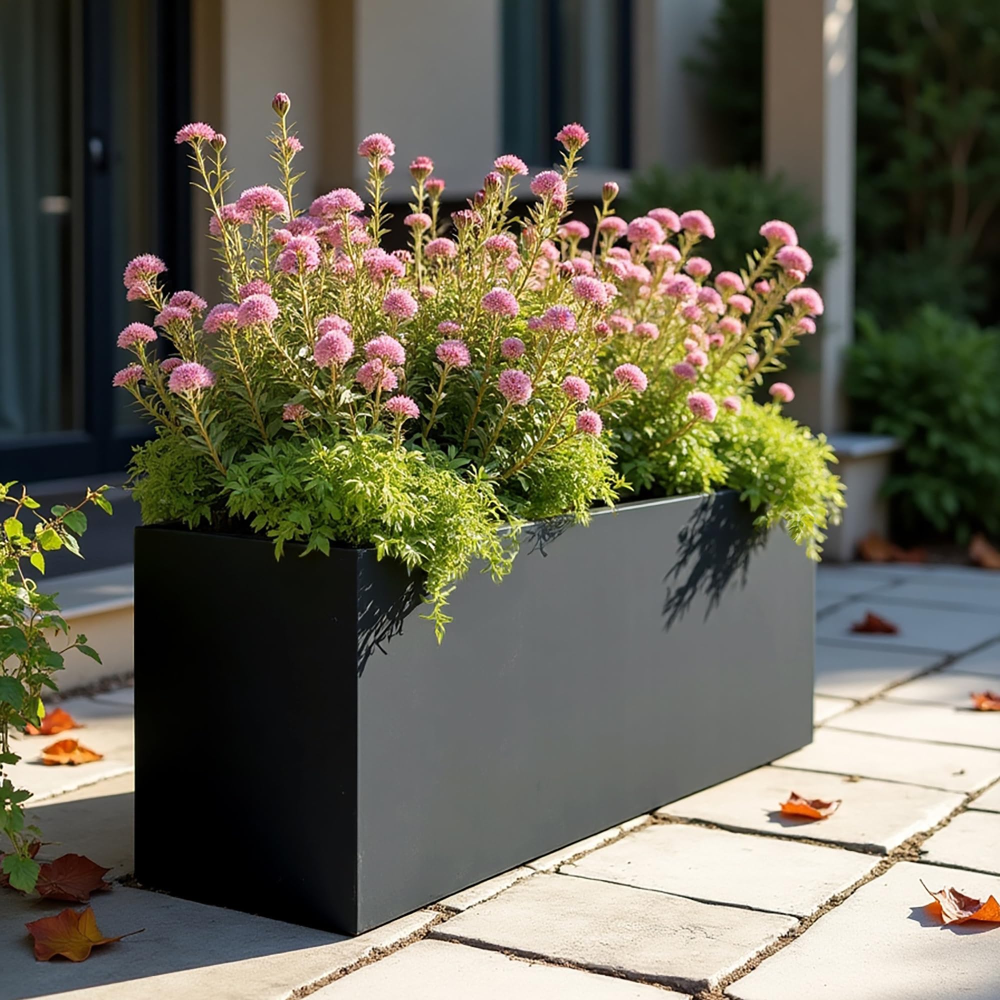 IDEALIST 100cm Large Trough | Dark Grey Reinforced Stone Rectangle Plant Pot | Garden Planters with Drainage Holes L100 W36 H51.5 cm, 137 litres