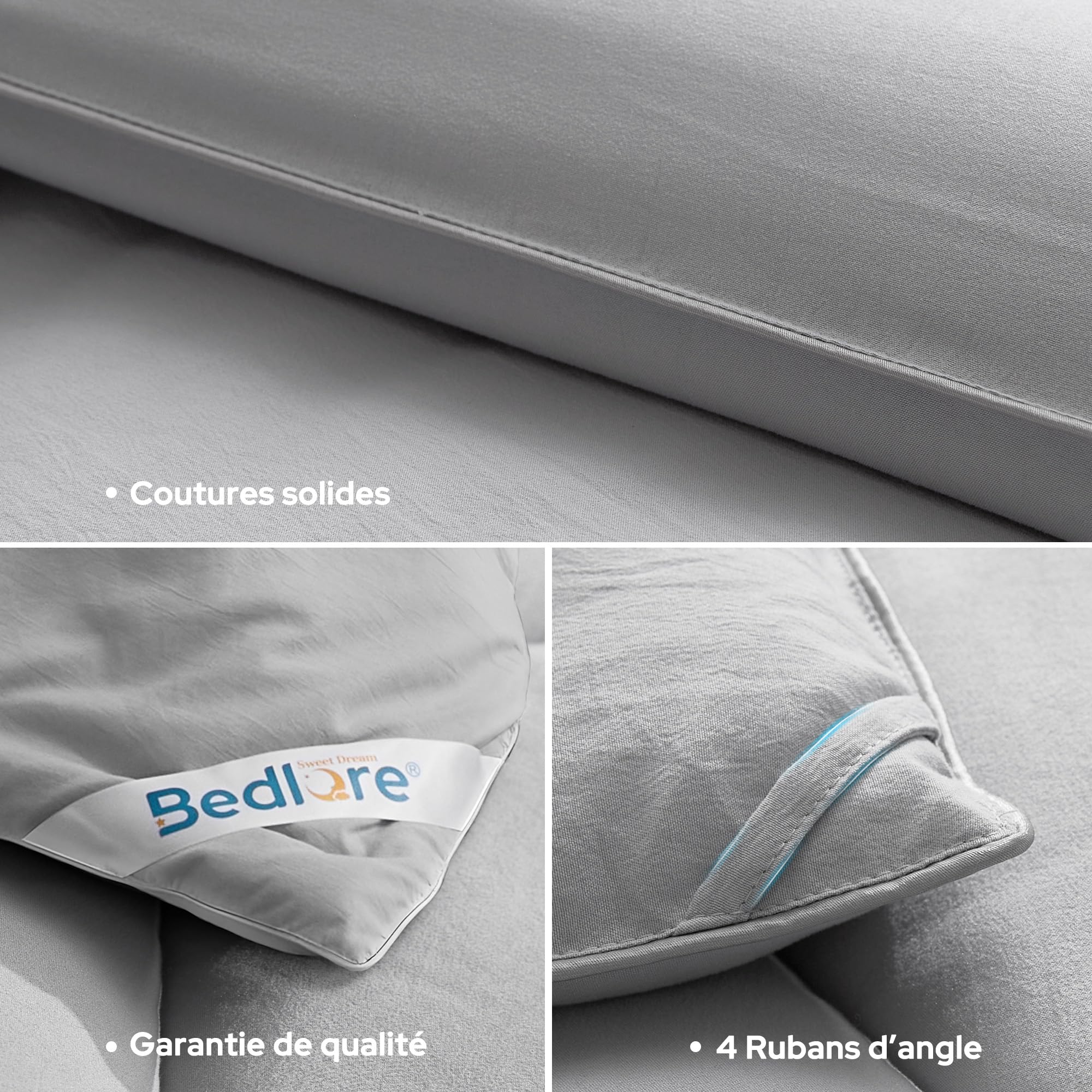 BEDLORE Couette 220x240 Tempérée 280g/m² pour Lit 2 Personnes, Couette 2 Personnes Légère avec Rembourrage en Microfibre, Édredon Douce pour 4 Saisons, Lavable en Machine, Gris