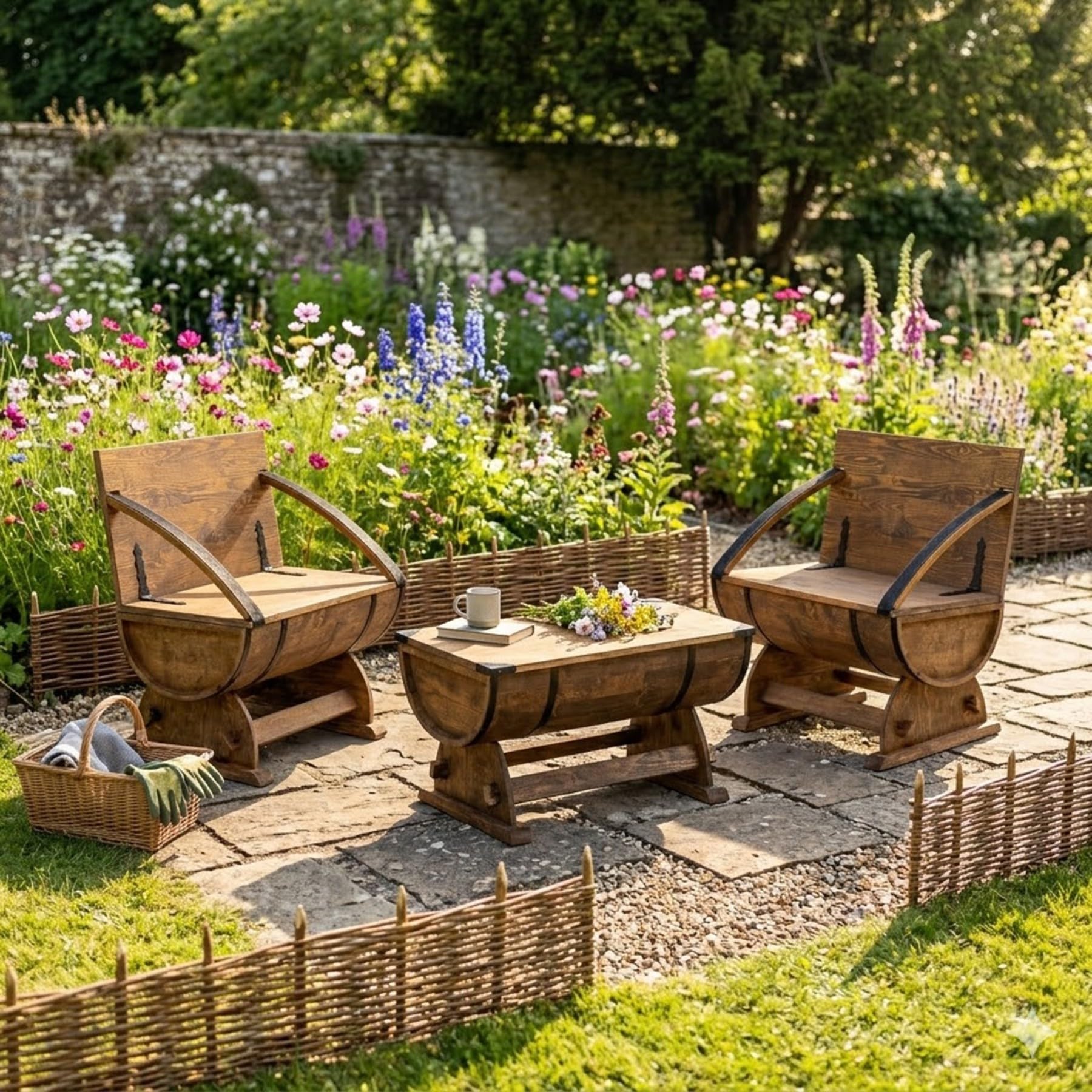 Creative Cooper Lot de 5 clôtures de jardin en osier fabriquées à la main - Bordure de jardin et bordure de plantes en saule naturel imprégné - 20 x 120 cm