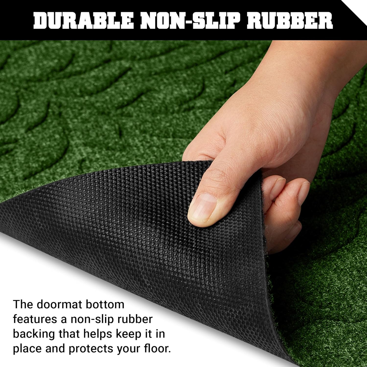 G128 Home Entrance Green Leaves Door Mat | 17x29.5 in | Thick Absorbent Natural Rubber Non Slip, Indoor/Outdoor, Easy Clean, Welcome Mats for Front Door/Patio/Garage