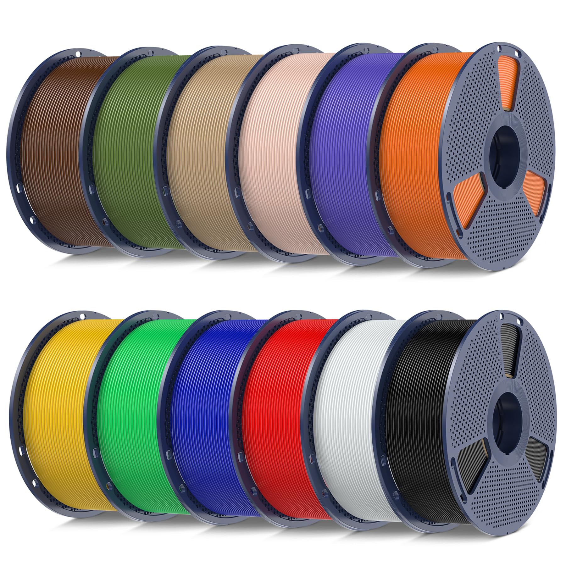 SUNLU 12KG PLA Plus filament do drukarki 3D, filament PLA+ 1,75 mm, szpula 1 kg, łącznie 12 kg, kolory: czarny+biały+czerwony+jasnoniebieski+zielony+jasnożółty+pomarańczowy+lawendowy+beżowy+dąb+