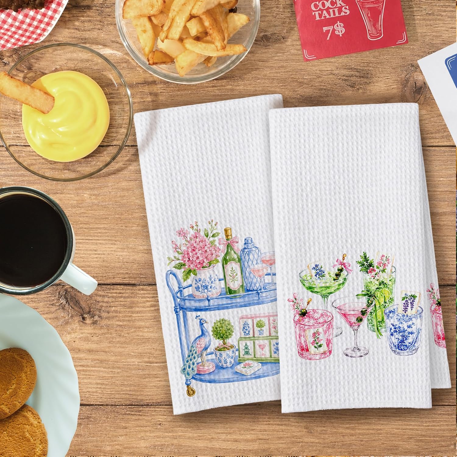 Mahjong Cocktail Bar Decorative Kitchen Hand Towels 16x24 Set of 2 image 3