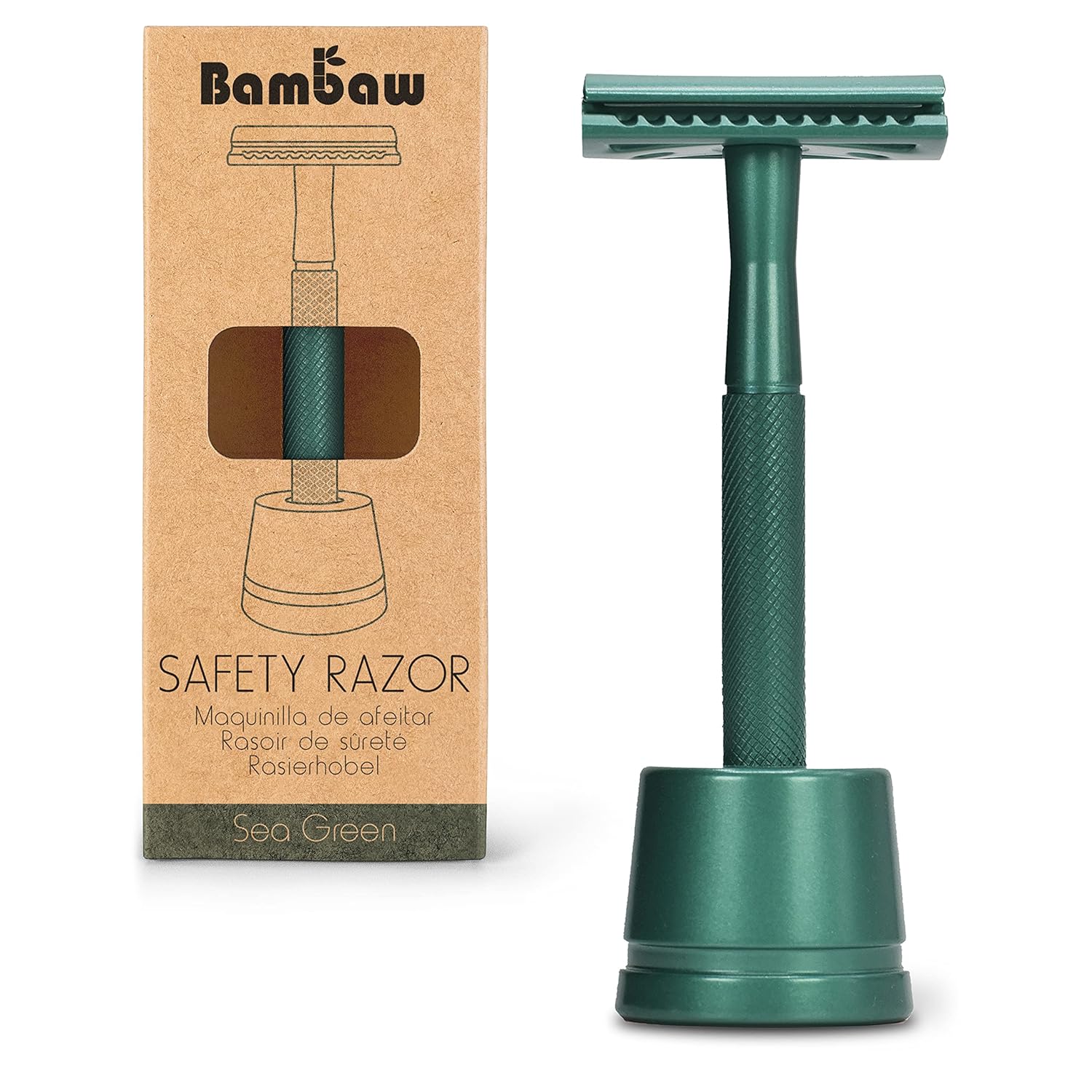 Bambaw Sea Green Double Edge Safety Razor with Stand for