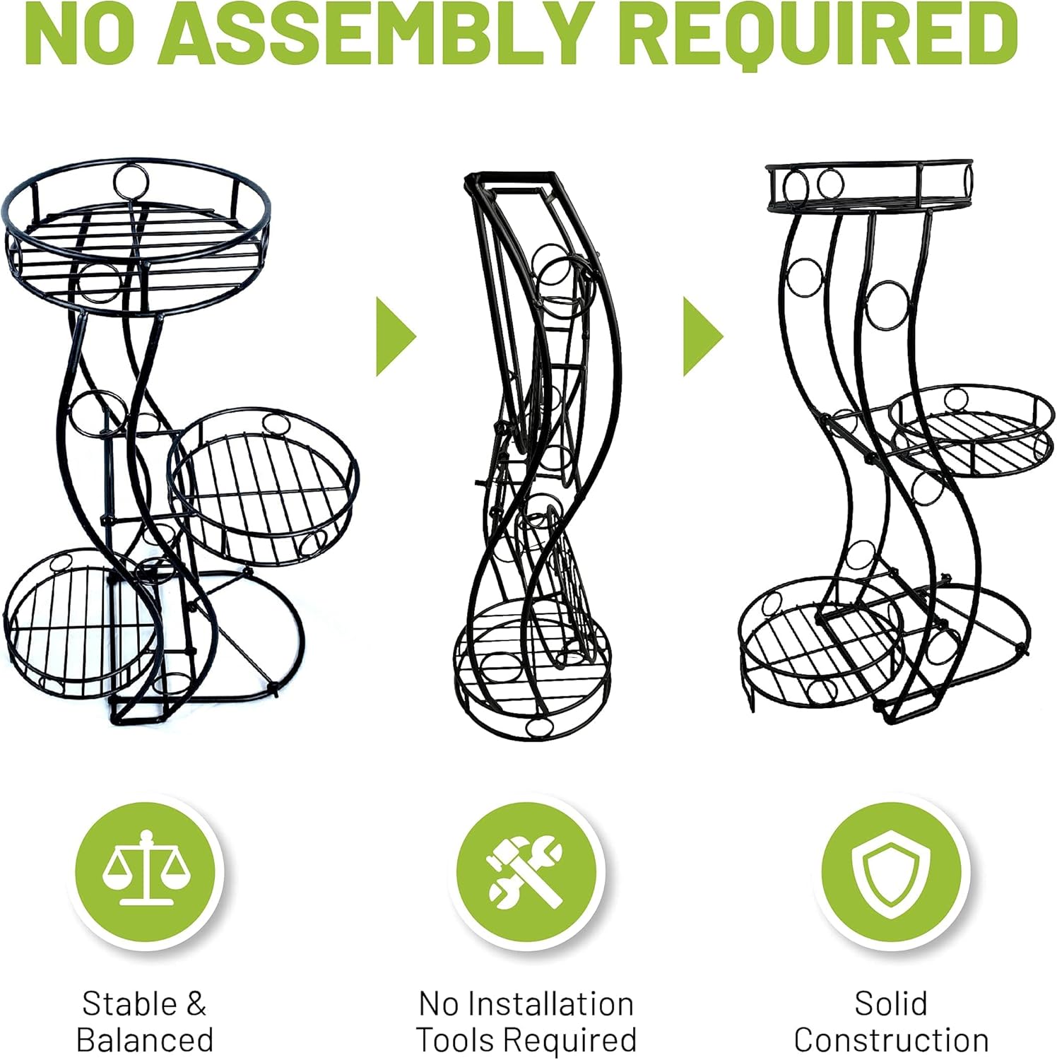 Cocoyard Three Flower Pot Collapsible Plant Stand. No Assembly Required. Tiered Metal Plant Stand, Tri Level Planter Stand, Indoor Outdoor Heavy Duty Modern Flowerpots Holder Rack (Large)
