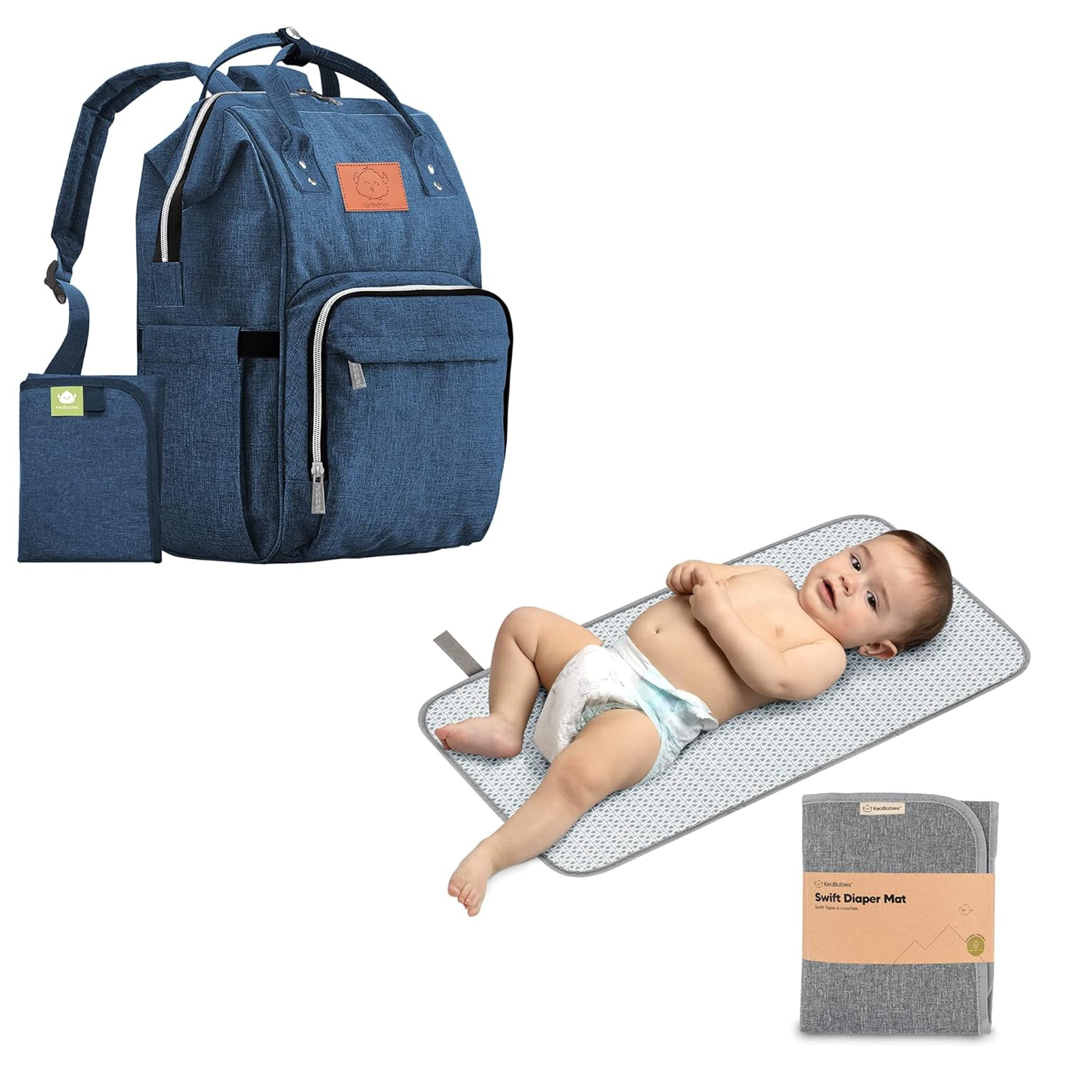 KeaBabies Diaper Bag Backpack and Portable Diaper Changing Pad - Waterproof Multi Function Baby Travel Bags - Waterproof Foldable Baby Changing Mat - Travel Diaper Change Mat - Lightweight Pads