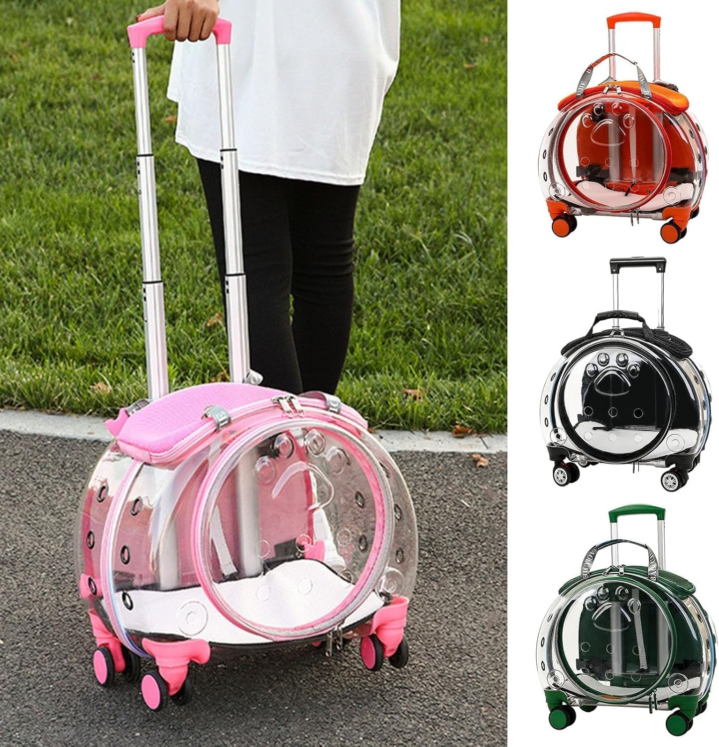 Pet Duffel Bag with Ventilation Holes, pet Harness, Rolling Harness, Transparent Window Duffel Bag, Small Dog Baby Carriage, cat cage with Silent Wheels that can Extend (Pink)