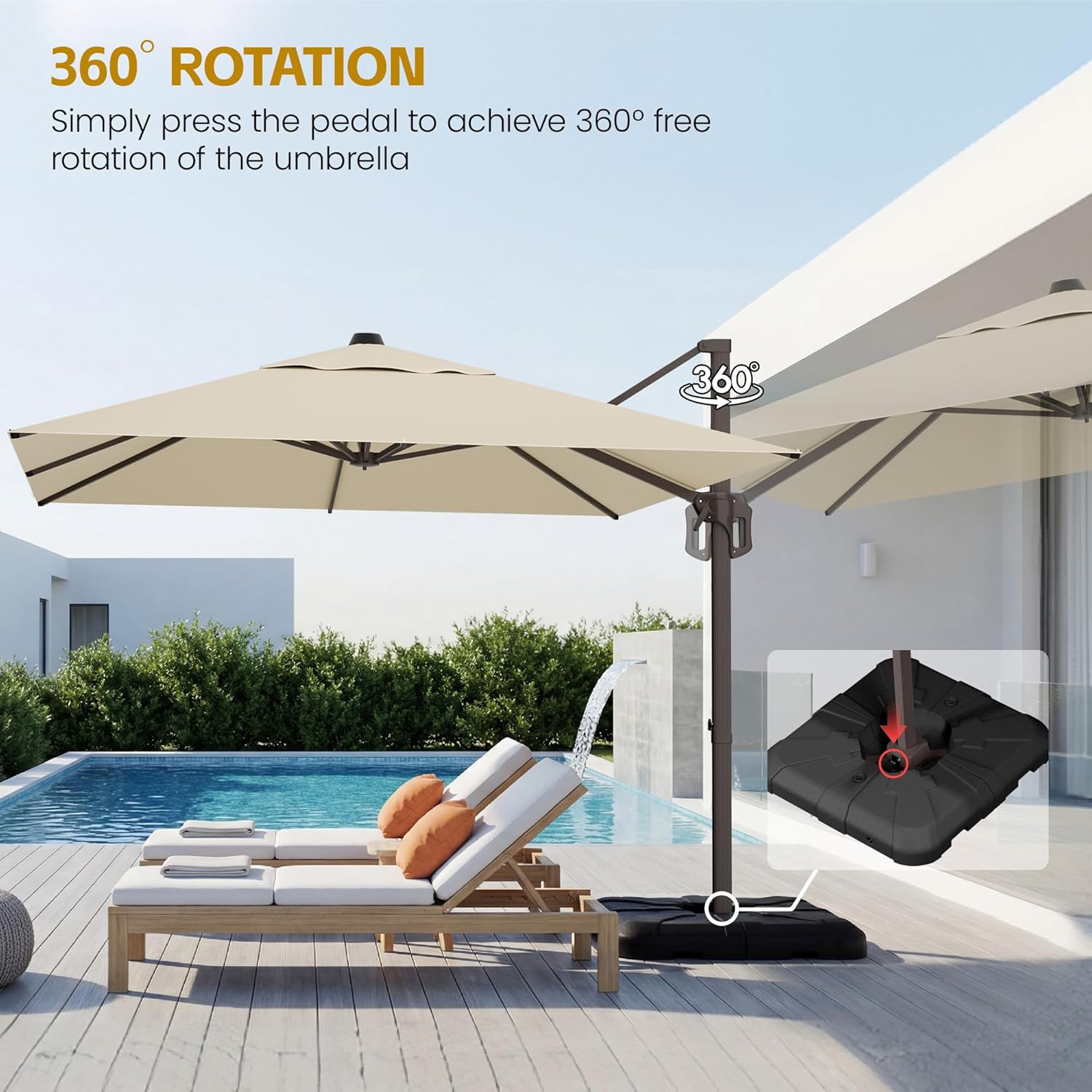 HASLE OUTFITTERS 9x12 FT Patio Cantilever Umbrella with Base, Outdoor Offset Large Rectangular Heavy Duty Umbrellas with 360° Rotation for Pool Garden Deck，Beige