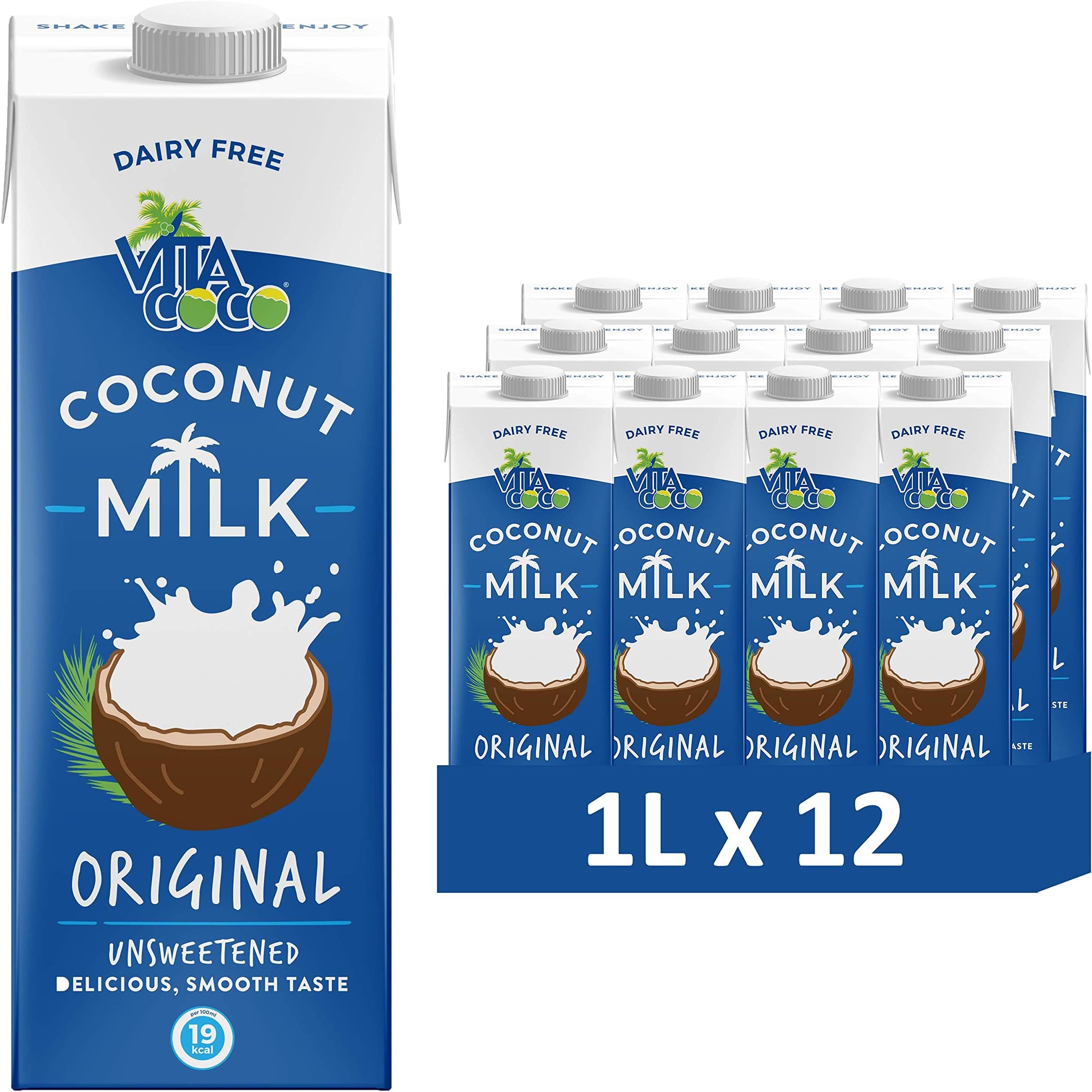 Vita Coco Coconut Milk, Unsweetened - Plant Based, Dairy Free Milk Alternative - Gluten Free, Soy Free, and So Delicious - Perfect for Cereal, Coffee and Smoothies - 1L (Pack of 12)