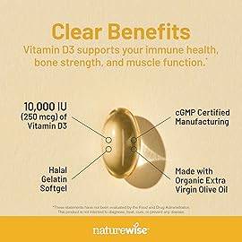NatureWise Vitamin D3 10,000IU (250 mcg) 90-Day Supply - High Potency for Healthy Immune Support & Muscle Function, Non-GMO, Gluten-Free in Organic Extra Virgin Olive Oil, (Mini Softgel), 90 Count