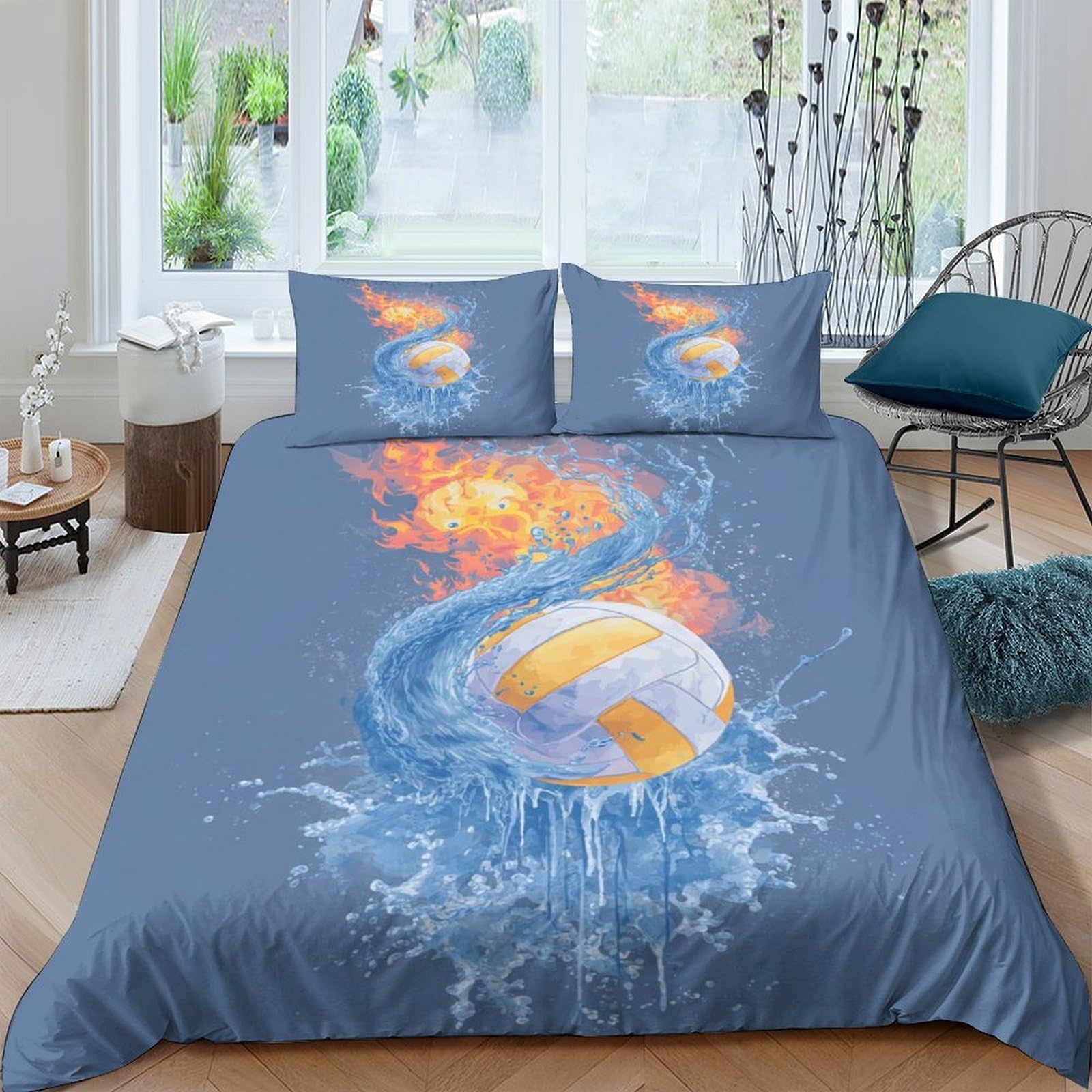 Ctjqhvkz Style-7 3D Printed Fire And Water Volleyball Fitted Sheet Microfiber Breathable Mattress Cover For Bedroom Dorm Decor Single（135X200cm）