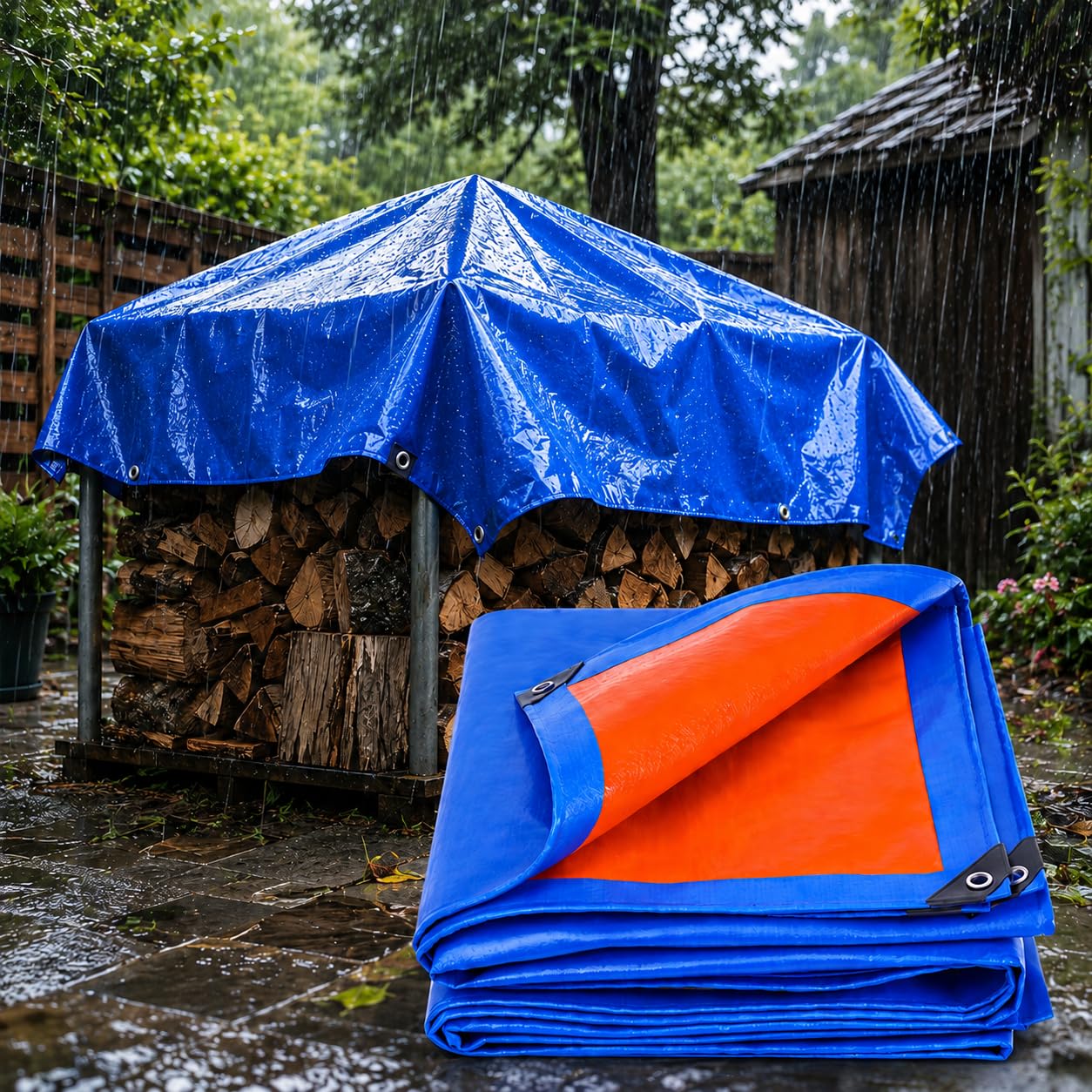 Blue Heavy Duty Waterproof Tarp UV Resistant Poly Tarpaulin Grommets